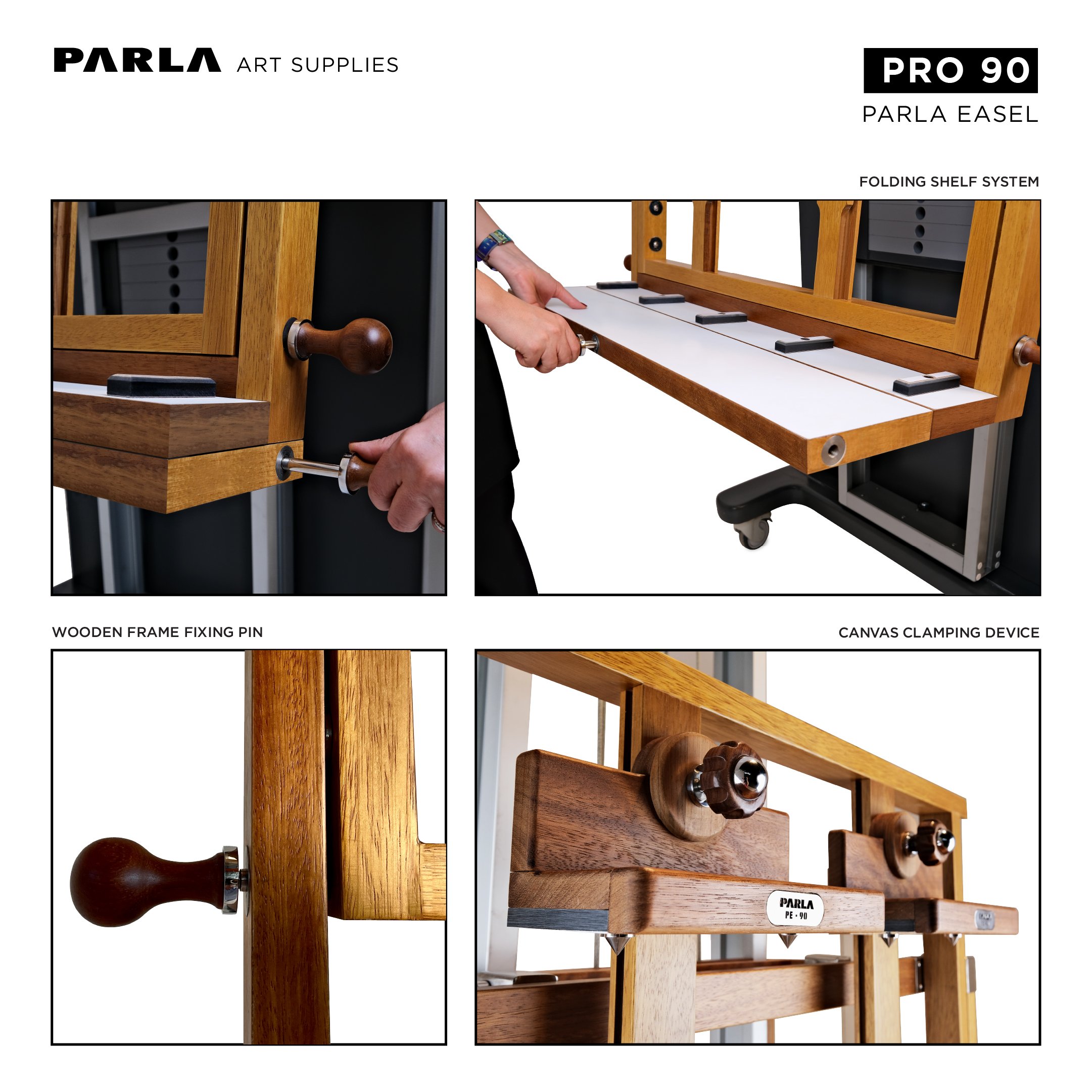 Pro Series Easel 90: Professional Iroko Wooden Portable Special Design Easel Stand for Artists and Museums