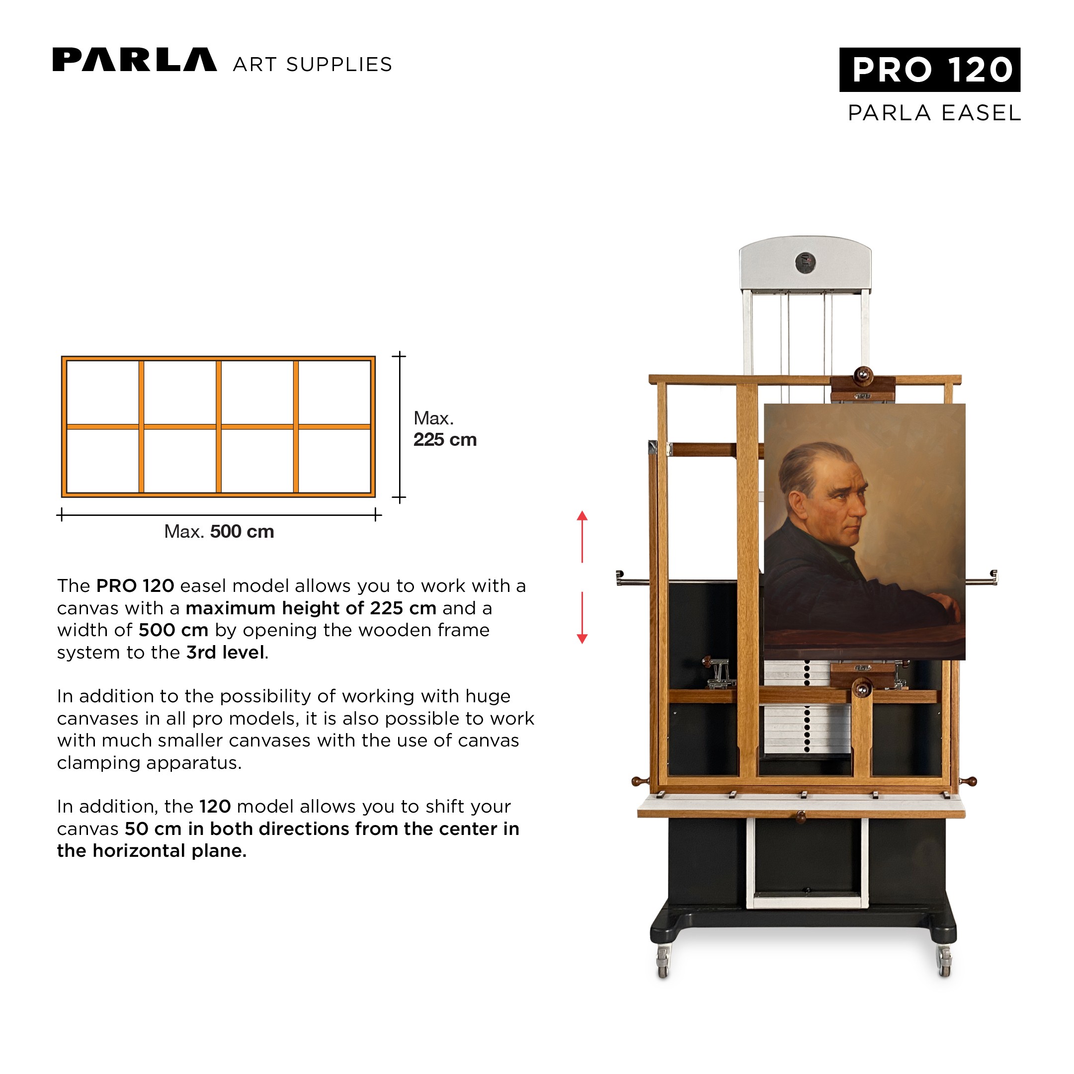 Pro Series Easel 120: Professional Iroko Wooden Portable Special Design Easel Stand for Artists and Museums