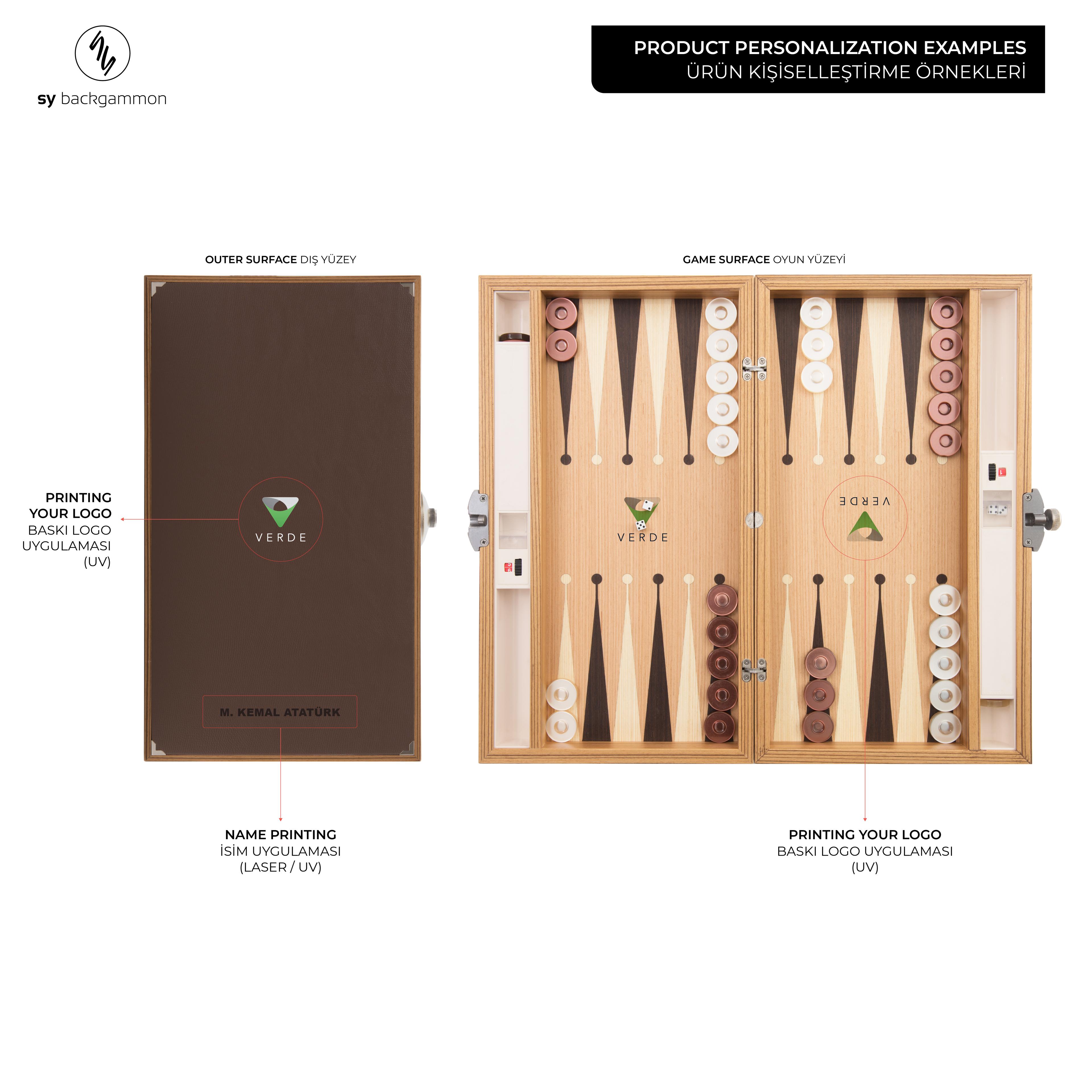Era Backgammon 35 Handmade Backgammon Set - Personalized Premium with Ultramarine Leather, Custom Name and Logo, High Quality Wooden Board