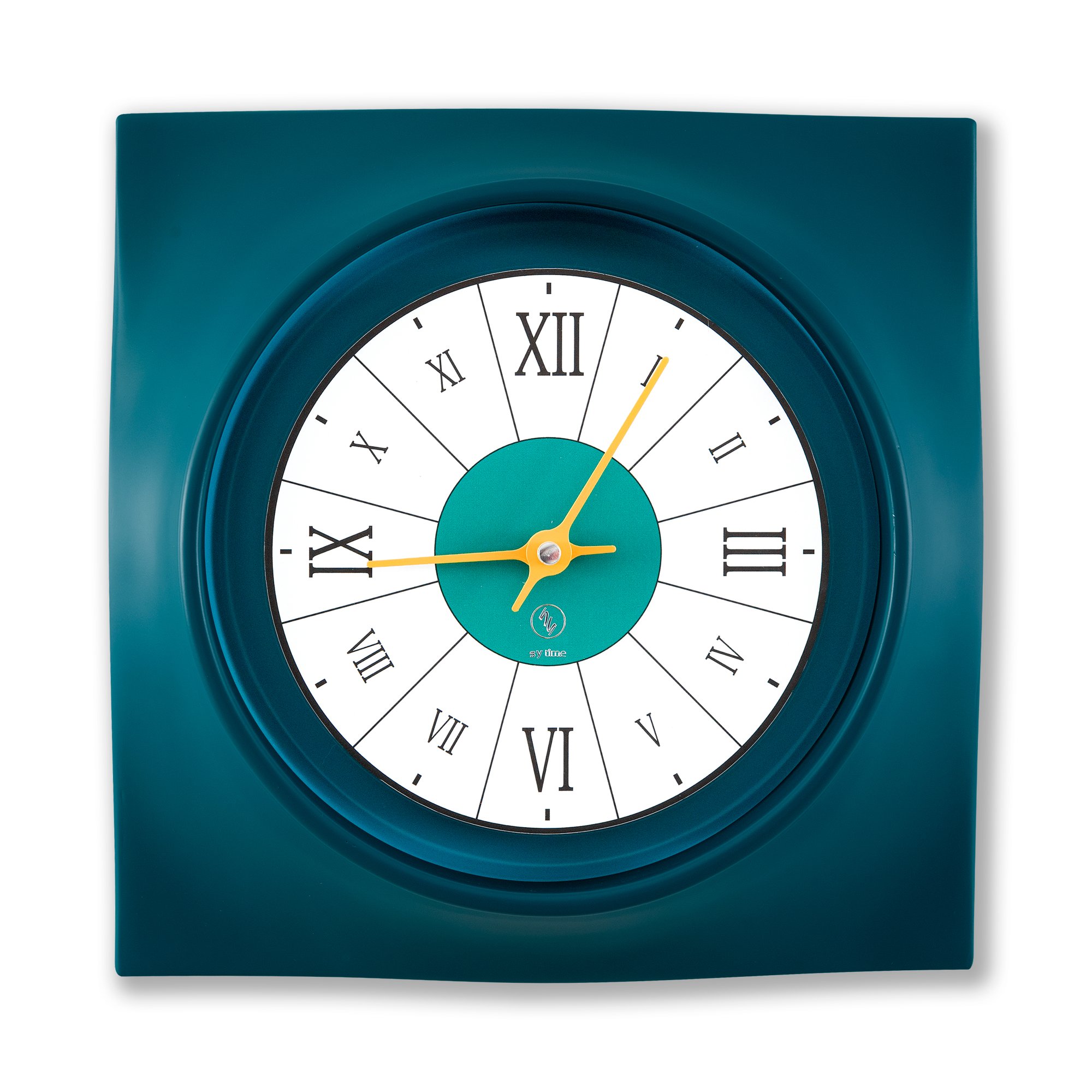 SY Time Avşa 40 CM Wall Clock Patented Magnetic Dial System, Adjustable Hands, Fiberglass and Aluminum Design - Turquoise-Metallic