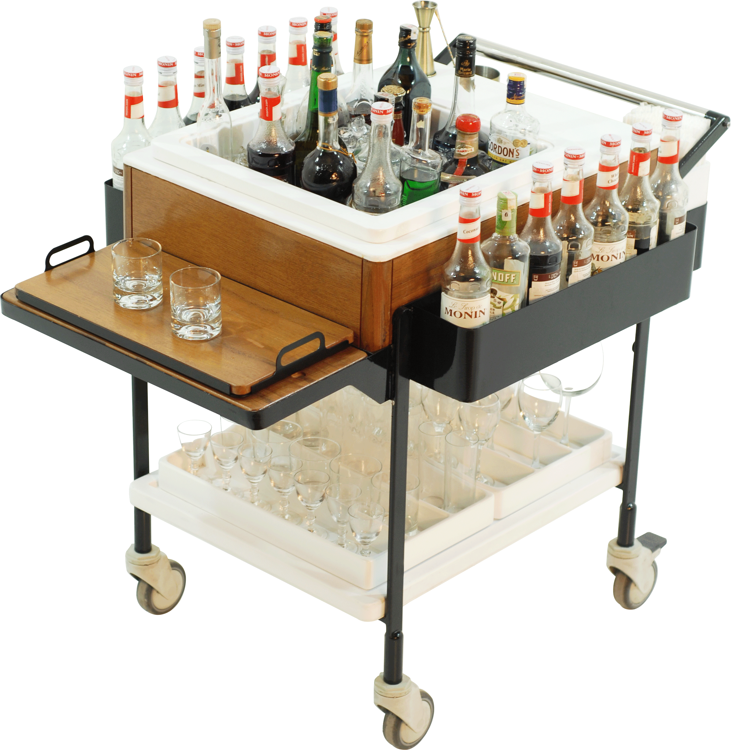 Deluxe Mobile Bar - Stainless Steel and Fiberglass, Ice Bowls, Shelves for Hotels or Events - Cocktail Mobile Bar