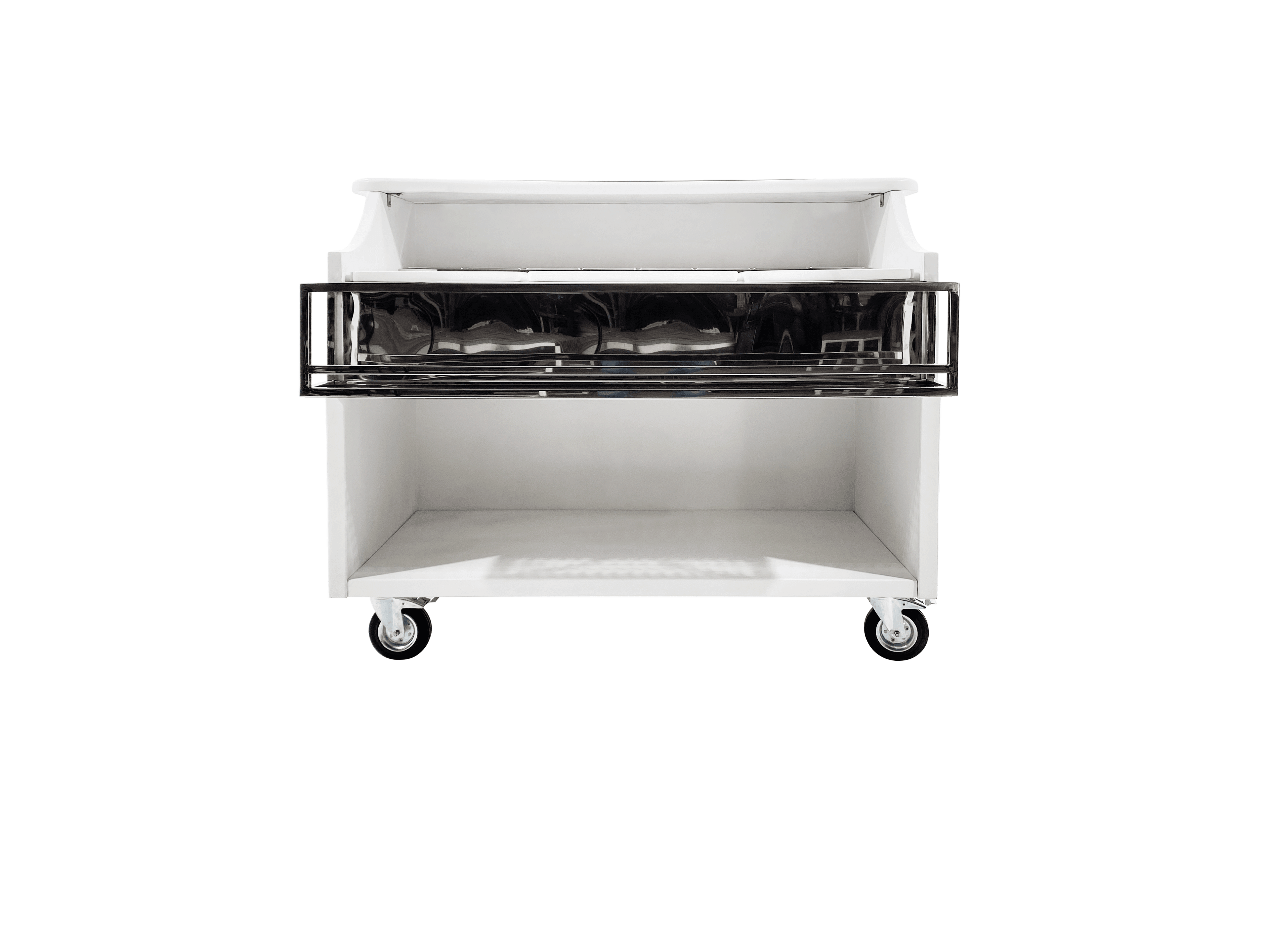 Deluxe Mobile Bar - Stainless Steel and Fiberglass, Ice Bowls, Shelves for Hotels or Events