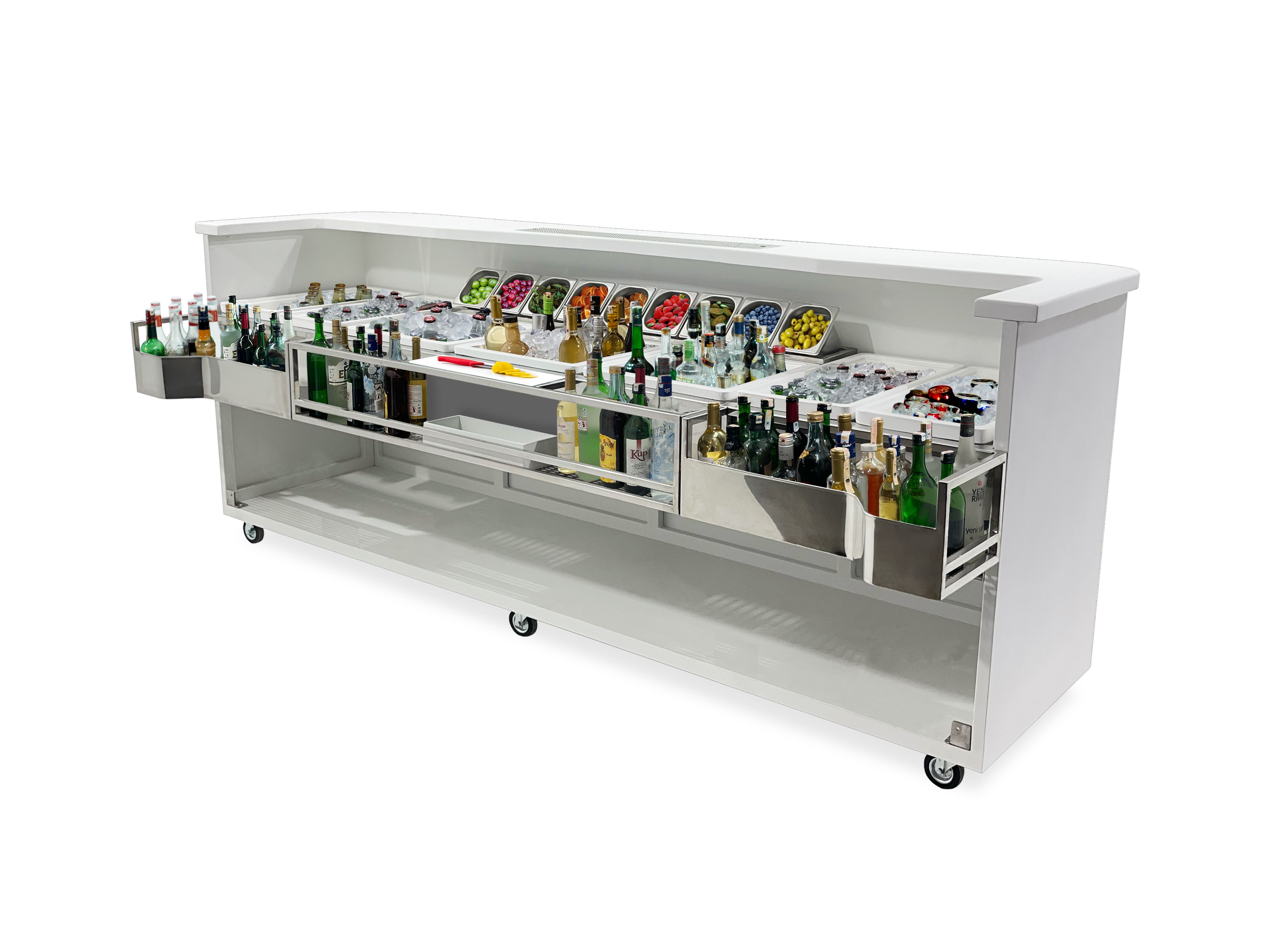 Deluxe Mobil Bar - Paslanmaz Çelik ve Fiberglas, Buz Kapları, Oteller veya Etkinlikler için Raflar - D-300