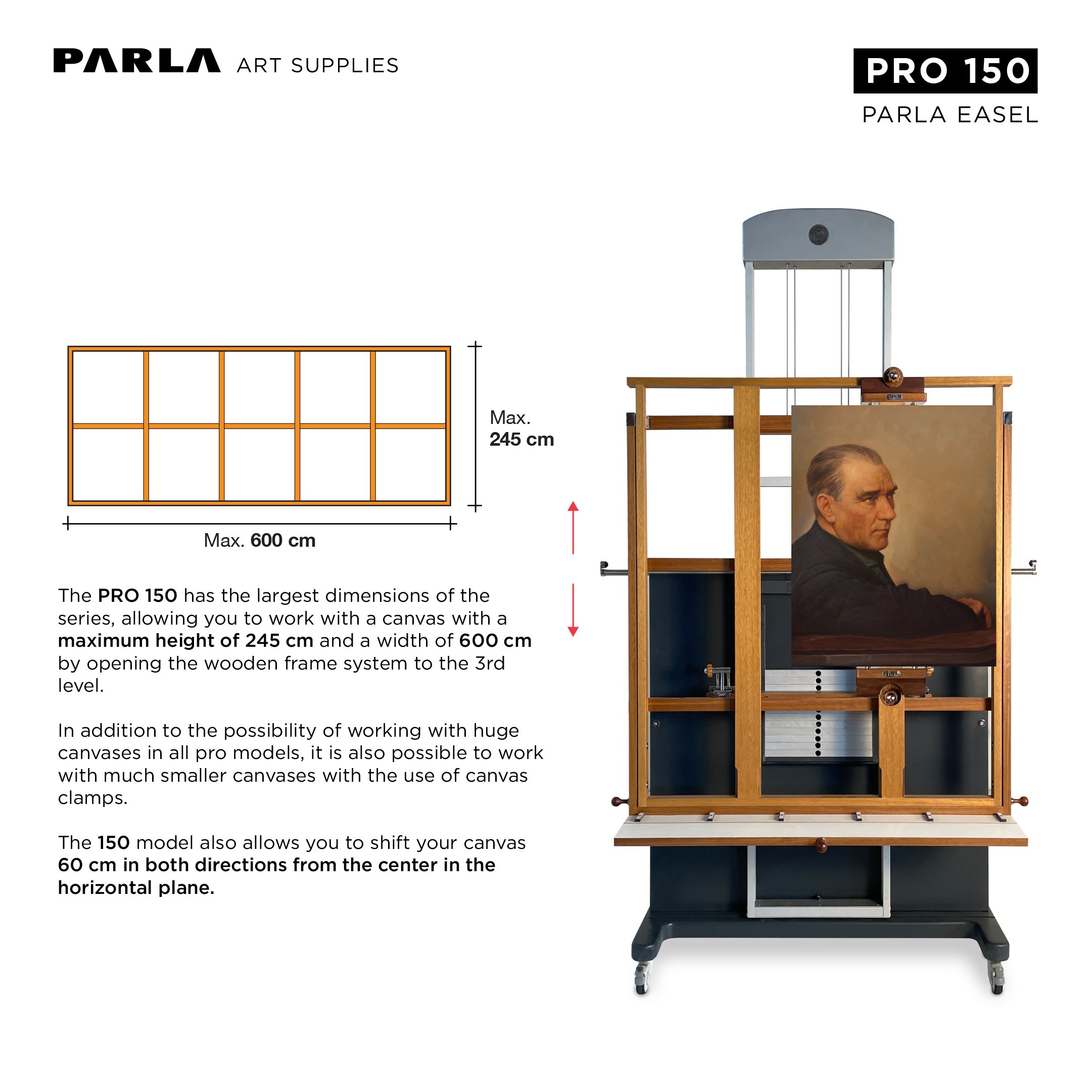 Pro Series Easel 150: Professional Iroko Wooden Portable Special Design Easel Stand for Artists and Museums