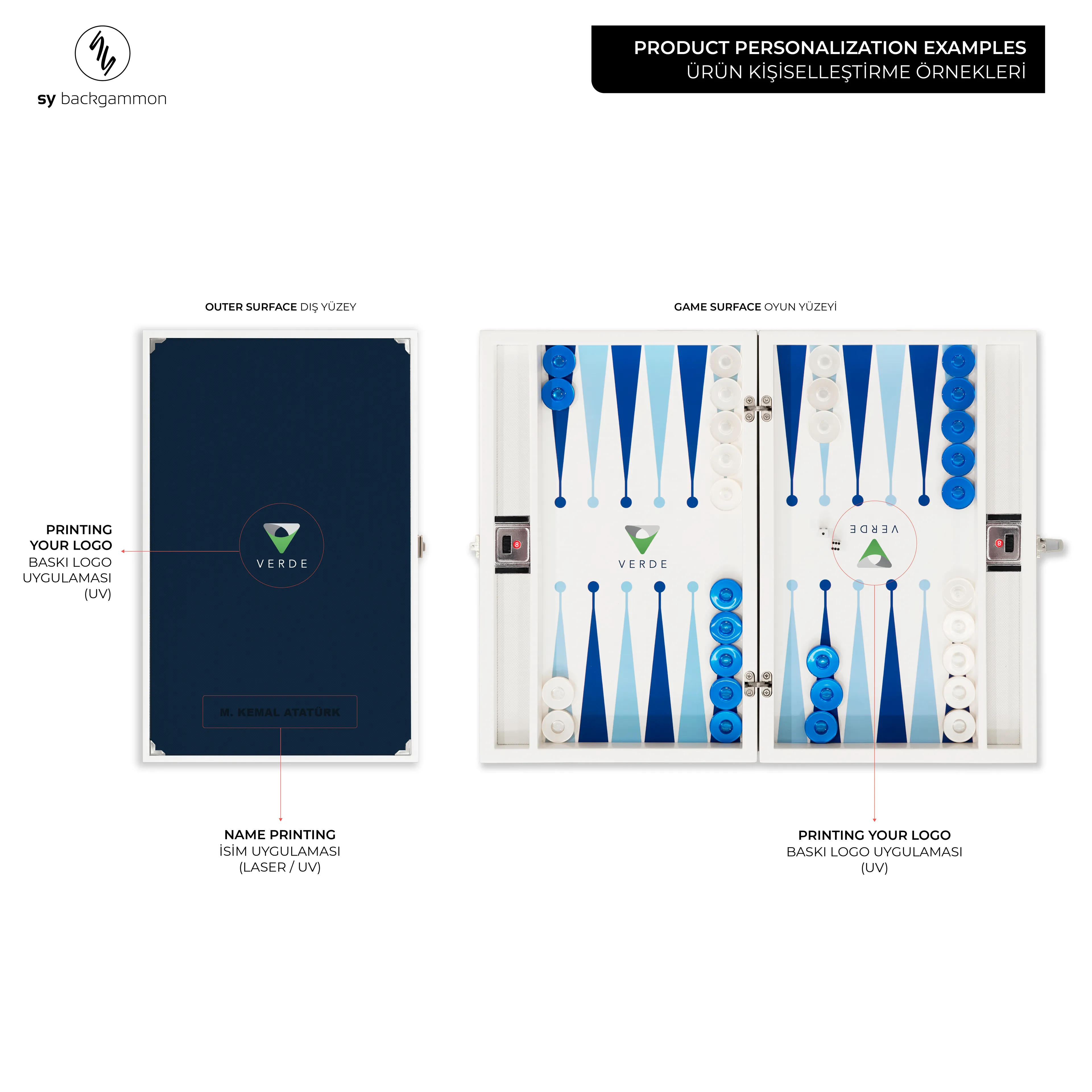 Era Tavla 32 El Yapımı Tavla Takımı - Ultramarin Deri ile Kişiselleştirilmiş Premium, Özel İsim ve Logo, Yüksek Kaliteli Ahşap Tahta - 824