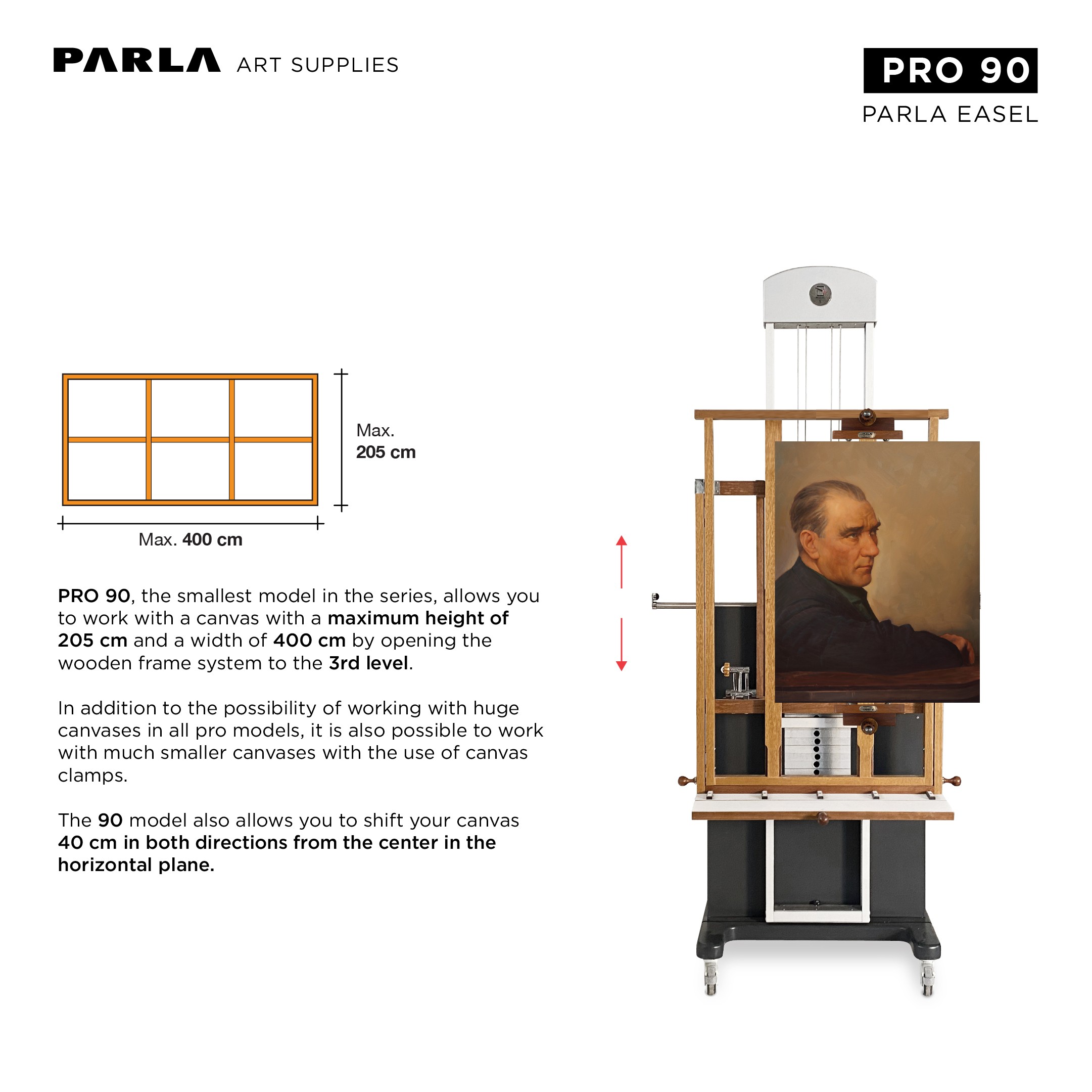 Pro Series Easel 90: Professional Iroko Wooden Portable Special Design Easel Stand for Artists and Museums