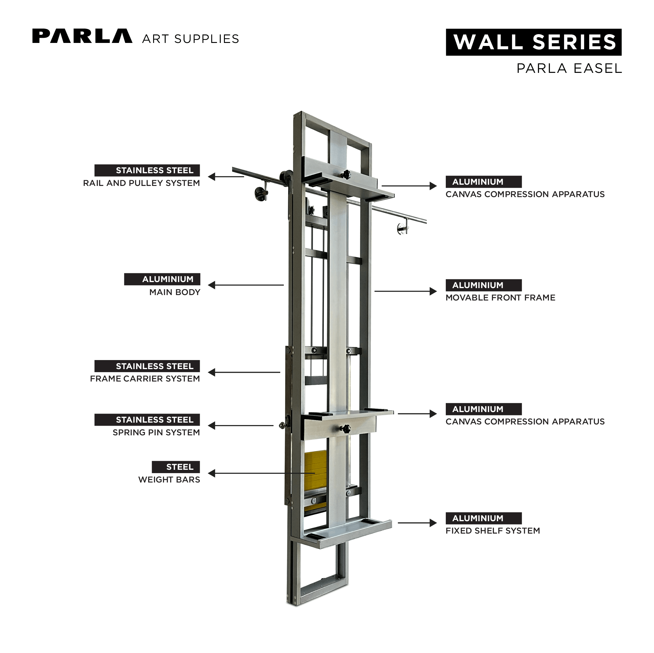 Wall Series Easels: Professional Aluminum Portable Custom Design Easel Stand for Artists and Museums