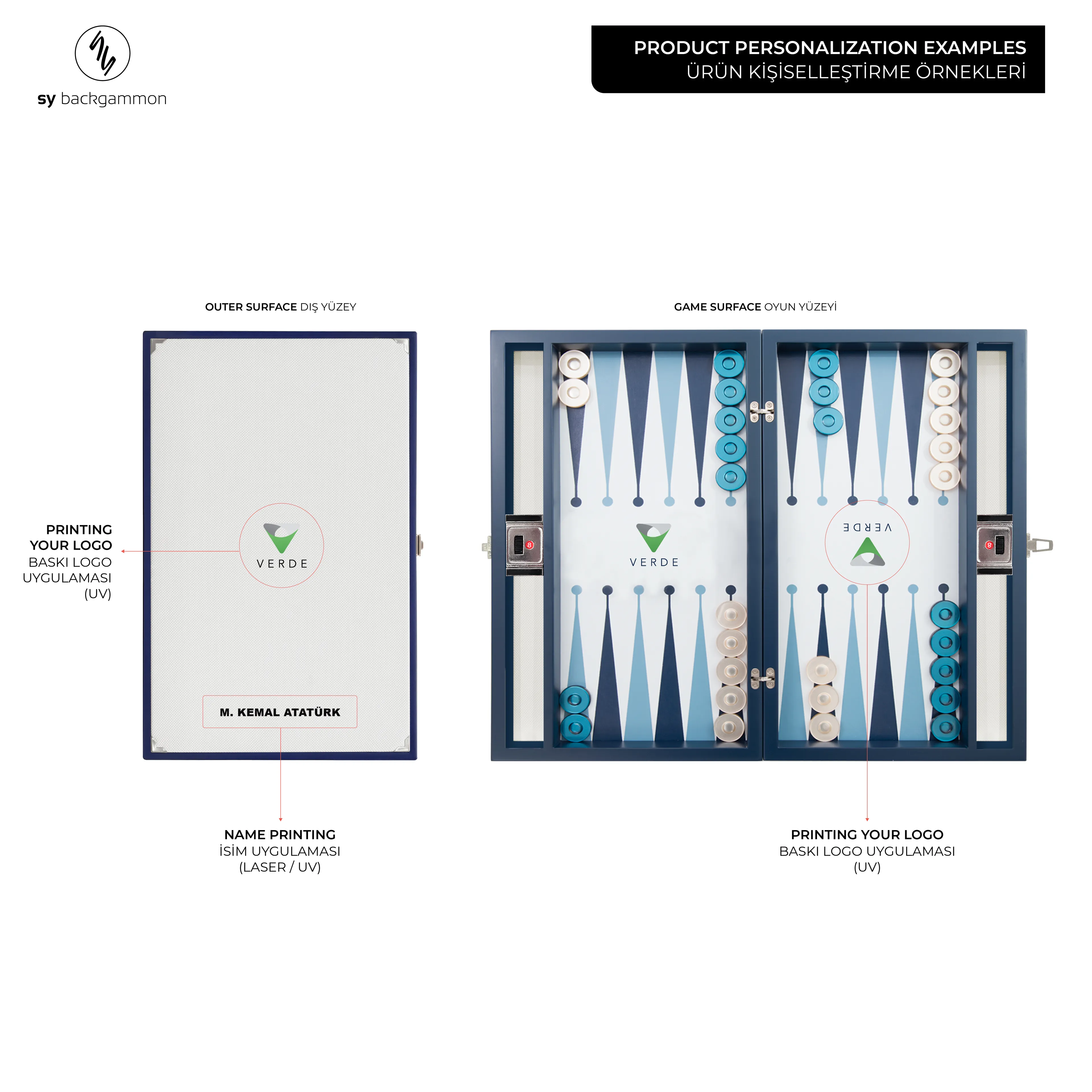 Era Tavla 32 El Yapımı Tavla Takımı - Ultramarin Deri ile Kişiselleştirilmiş Premium, Özel İsim ve Logo, Yüksek Kaliteli Ahşap Tahta - 817