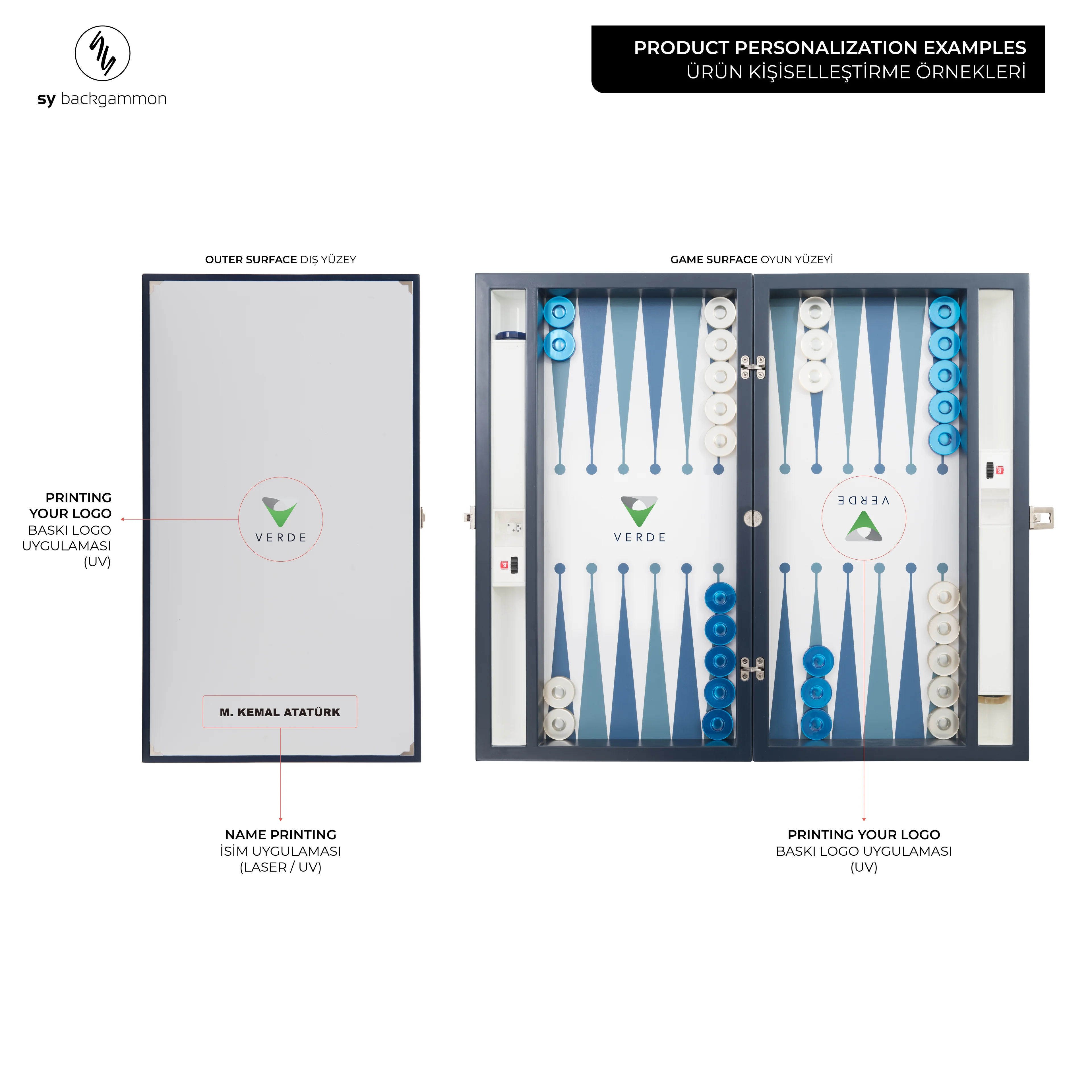 Merba Tavla 35 El Yapımı Tavla Takımı - Ultramarin Deri ile Kişiselleştirilmiş Premium, Özel İsim ve Logo, Yüksek Kaliteli Ahşap Tahta - 886