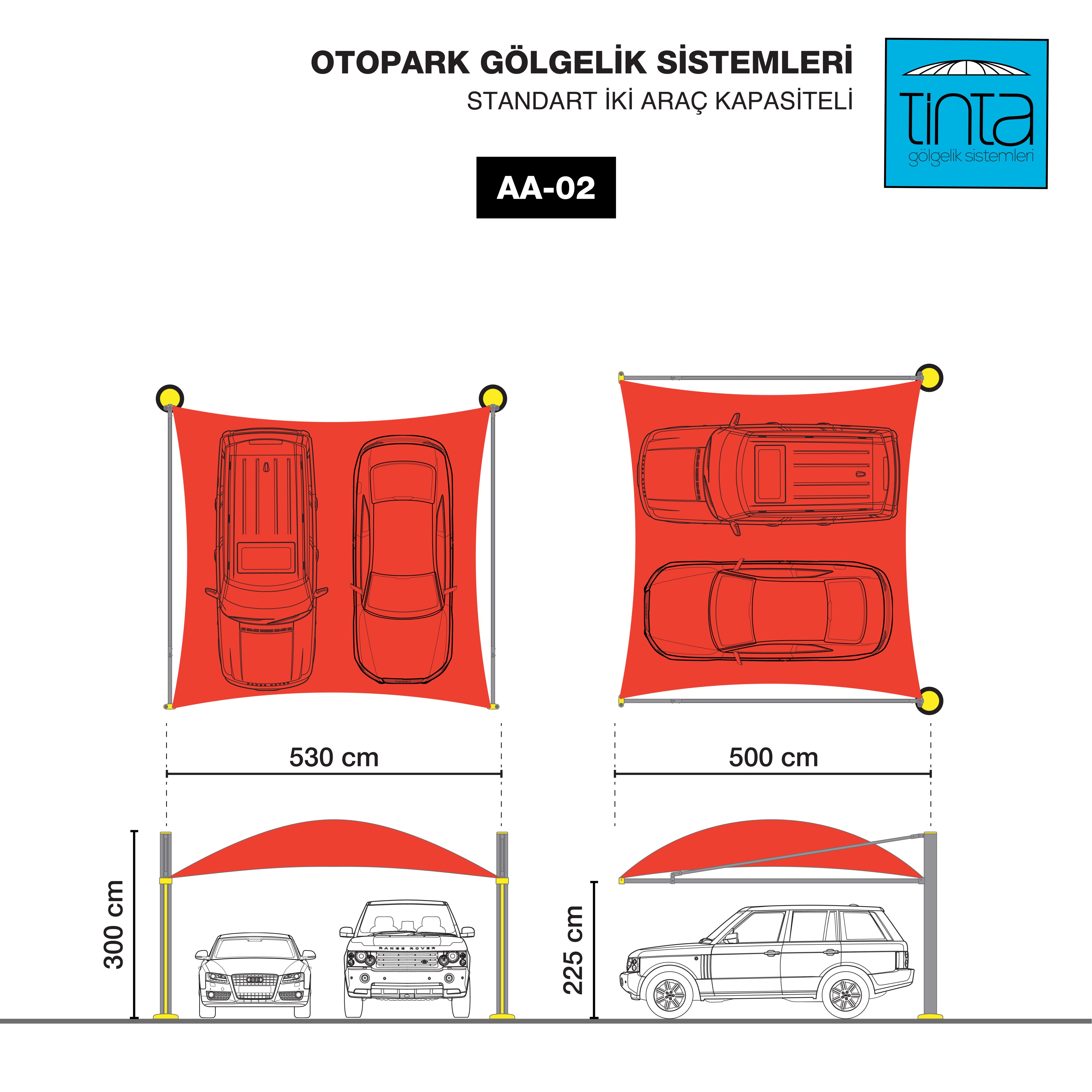 Otopark Gölgelik Sistemleri (Standart Araç Grupları) - Standart 2 Araç Kapasiteli