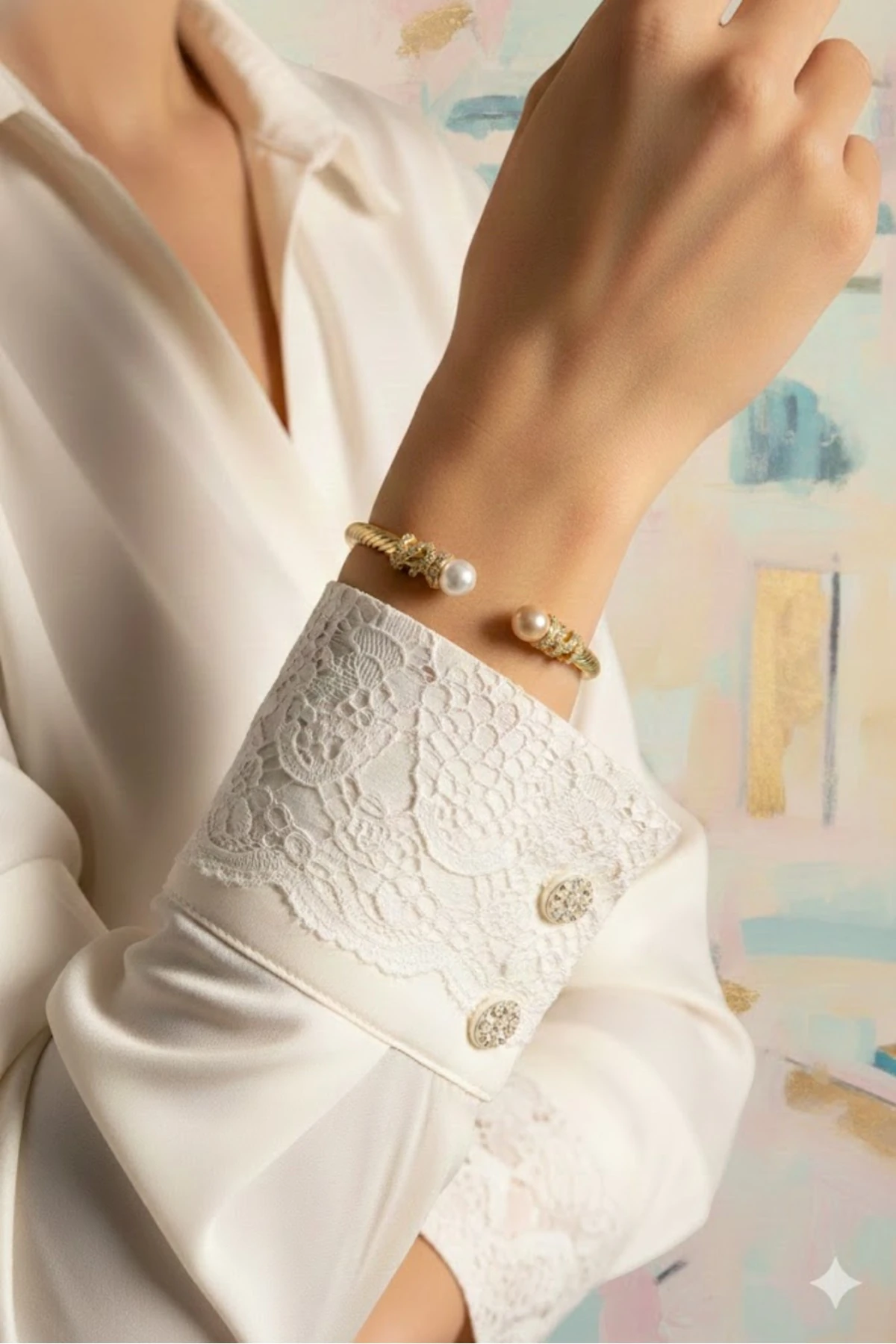 Çelik Kadın Bileklik İnci Model Gold Renk 316L Kararmaz | Şık ve Dayanıklı Takı, Aksesuar