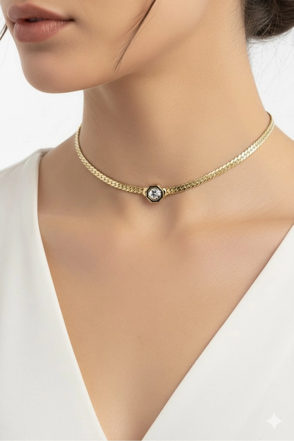 Pirinç Kadın Kolye Gold Renk Zirkon Taşlı | Şık ve Dayanıklı Takı, Aksesuar