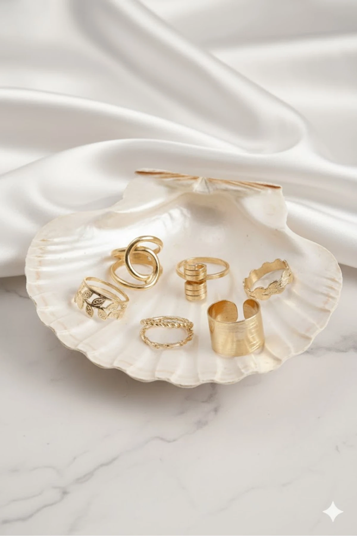 Pirinç Kadın Yüzük Kombin Set Yaprak Model Gold Renk | Şık ve Dayanıklı Takı, Aksesuar