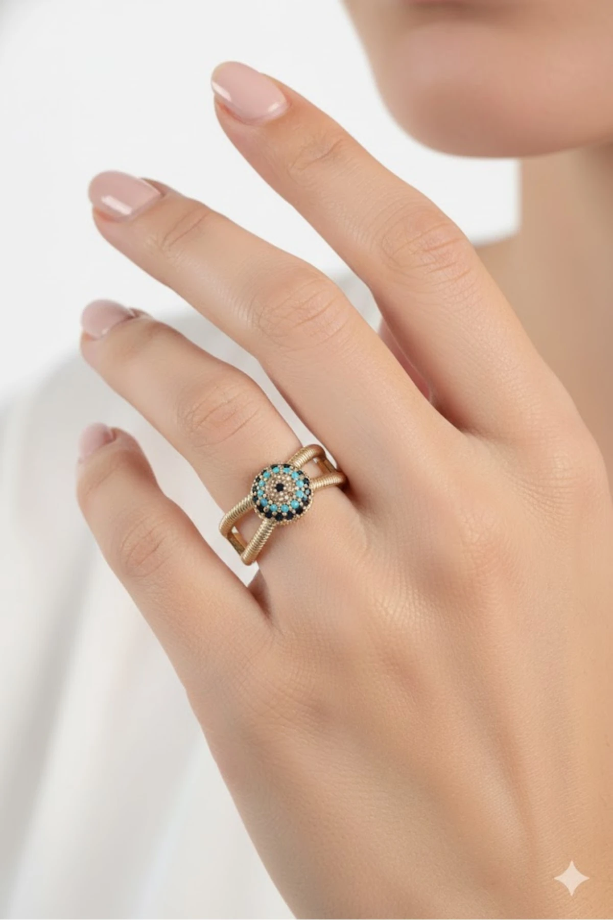 Gold Renk Ayarlanabilir Kadın Yüzük Nazar Boncuk Model Kararmaz | Şık ve Dayanıklı Takı, Aksesuar