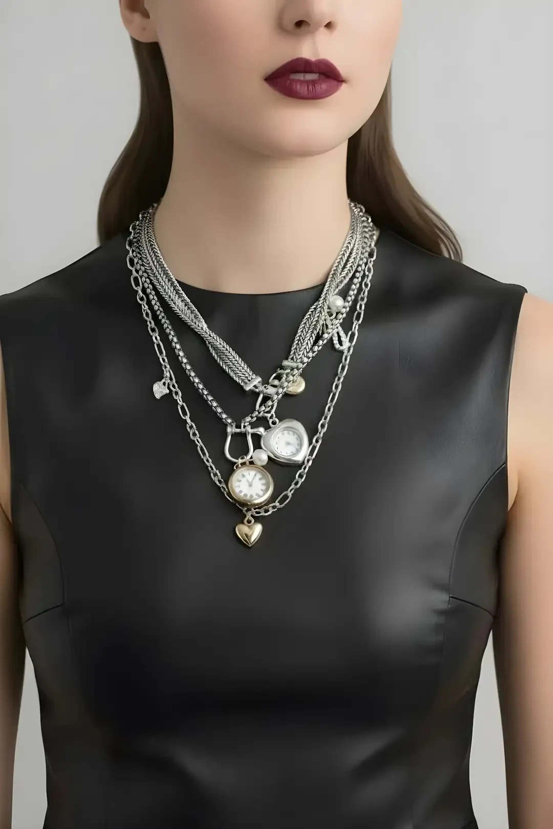 Otantik Gümüş Renk Kadın Pirinç Kolye Kombini Kararmaz | Şık ve Dayanıklı Takı, Aksesuar