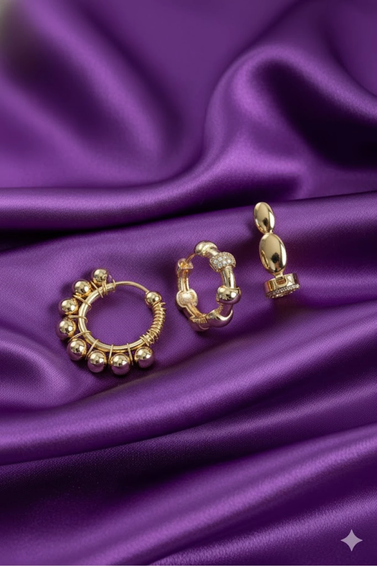 Pirinç 3'lü Kadın Küpe Zİrkon Taşlı Halka Model Gold Renk | Şık ve Dayanıklı Takı, Aksesuar