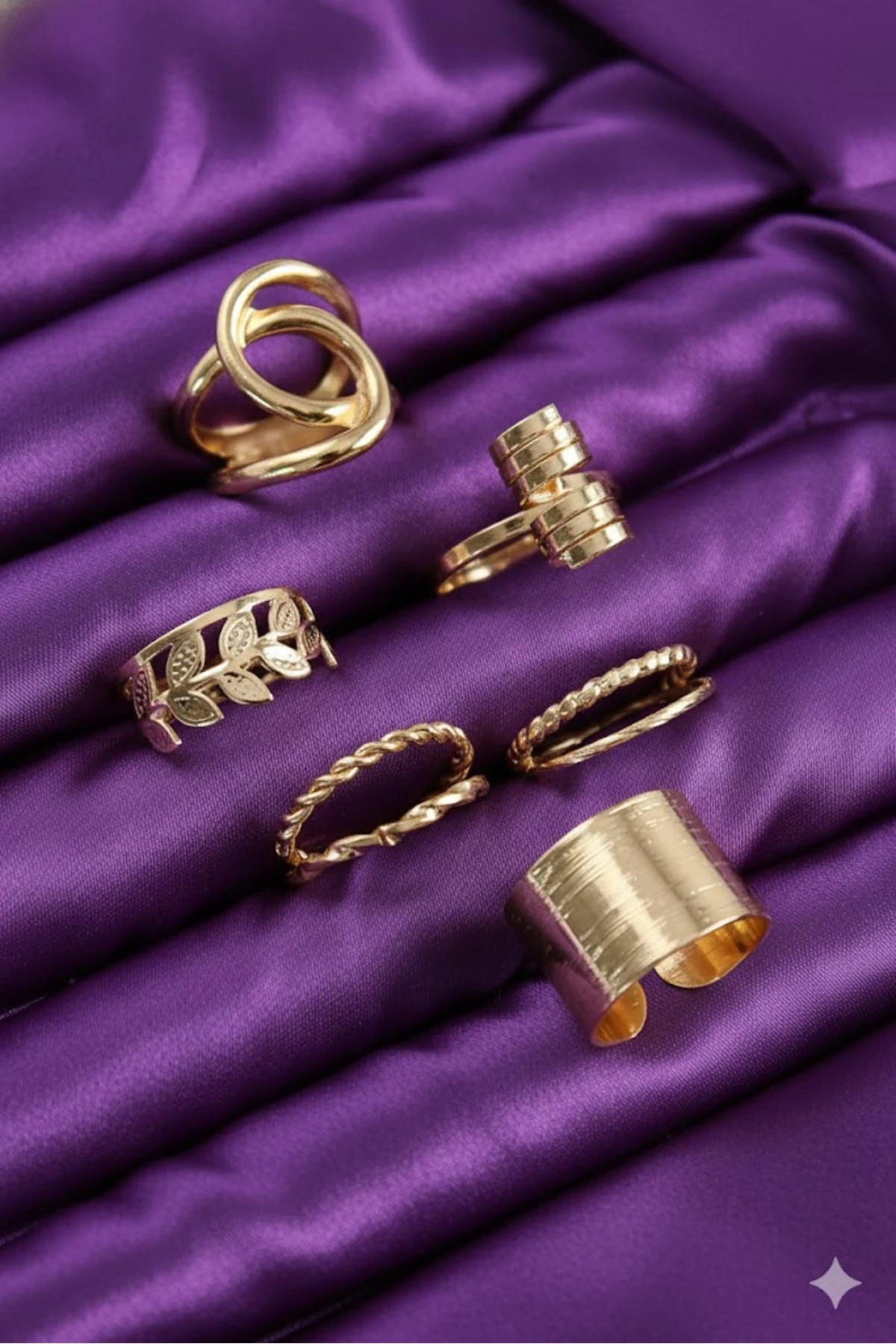 Pirinç Kadın Yüzük Kombin Set Yaprak Model Gold Renk | Şık ve Dayanıklı Takı, Aksesuar