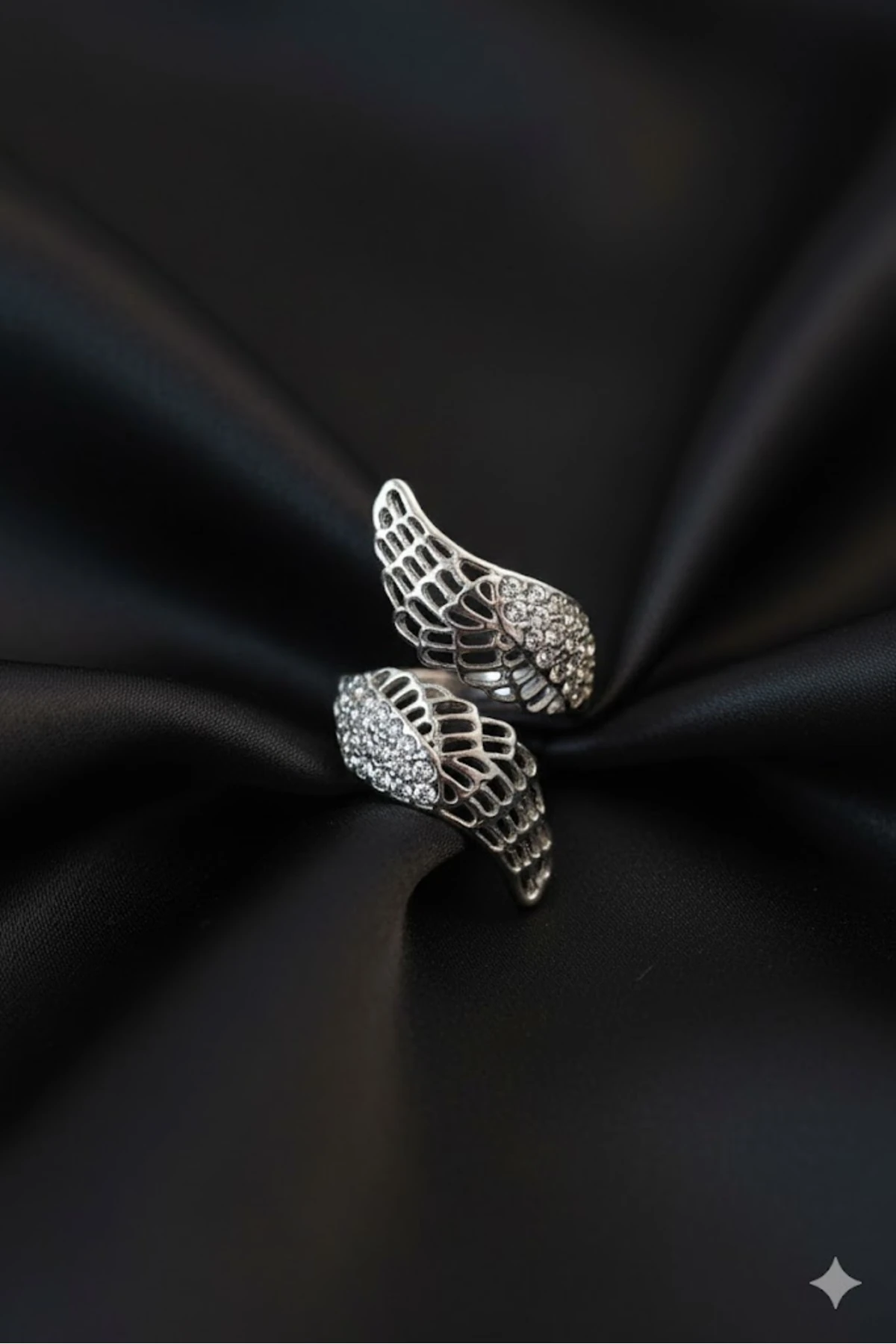 Ayarlanabilir Kanat Yüzük Silver Renk Metal Zirkon Taşl | Şık ve Dayanıklı Takı, Aksesuar