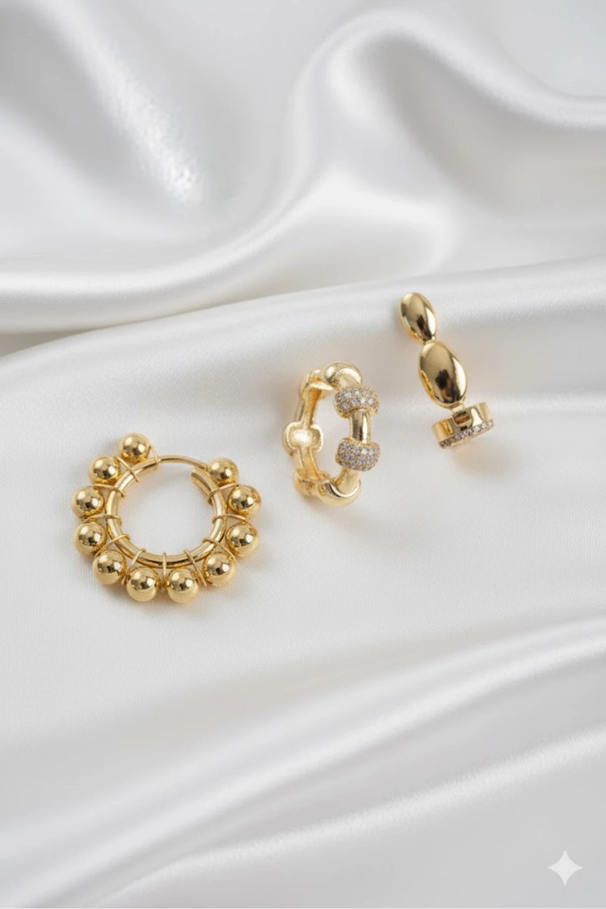 Pirinç 3'lü Kadın Küpe Zİrkon Taşlı Halka Model Gold Renk | Şık ve Dayanıklı Takı, Aksesuar