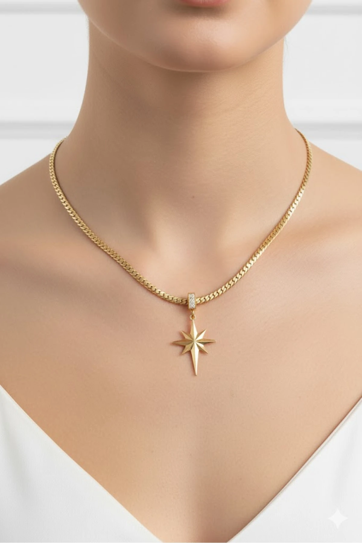 Çelik Kadın Kolye Zincir Gold Renk Kutup Yıldızı 316L Kararmaz | Şık ve Dayanıklı Takı, Aksesuar