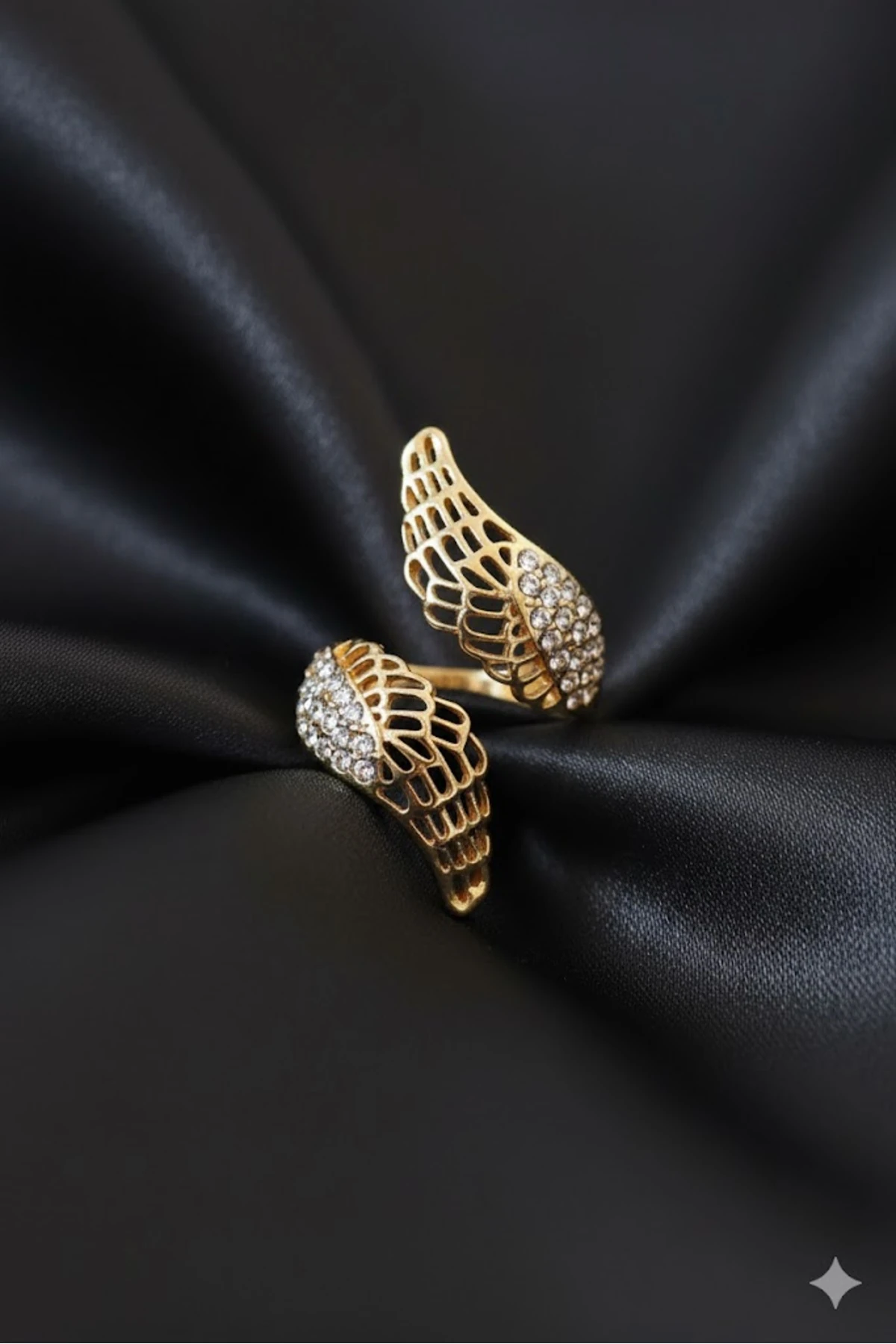 Ayarlanabilir Kanat Yüzük Gold Renk Metal Zirkon Taşlı | Şık ve Dayanıklı Takı, Aksesuar