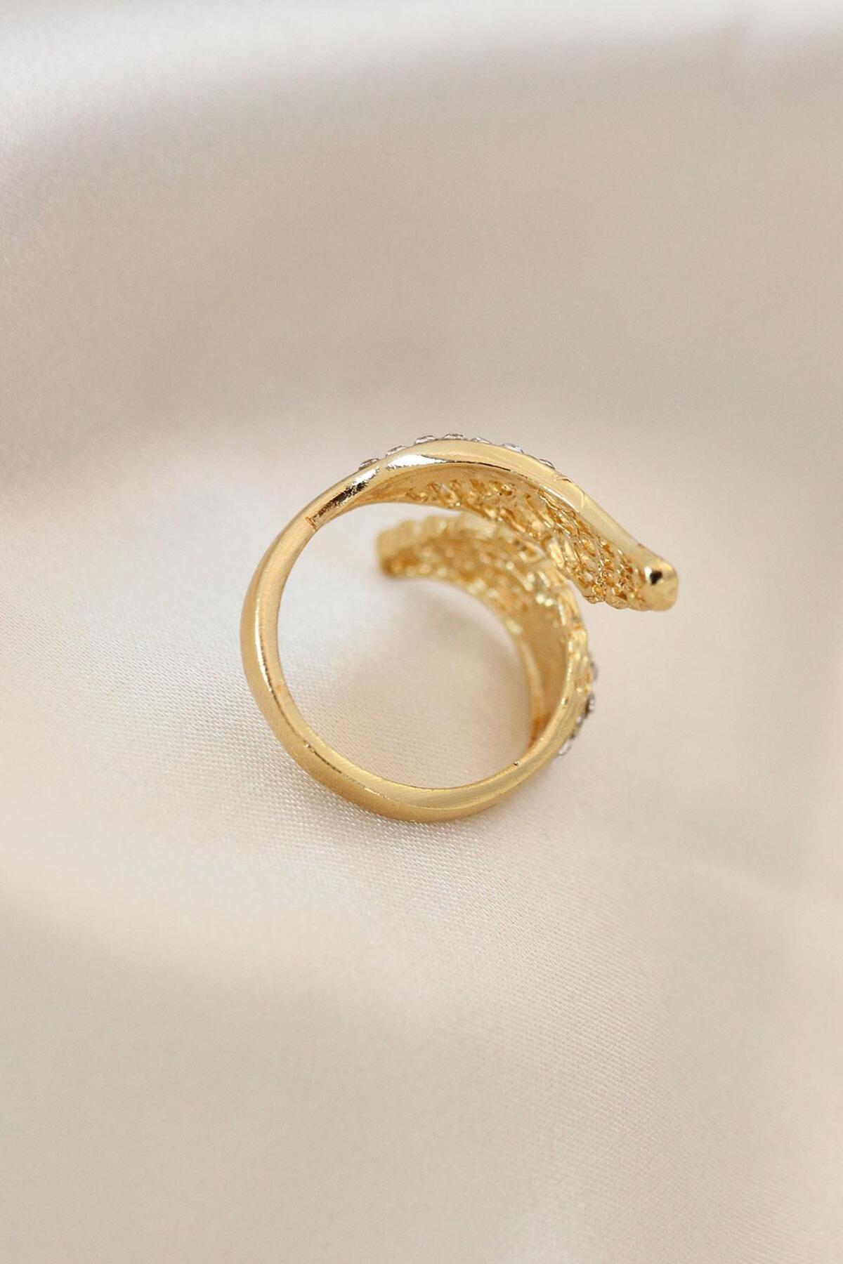 Ayarlanabilir Kanat Yüzük Gold Renk Metal Zirkon Taşlı | Şık ve Dayanıklı Takı, Aksesuar
