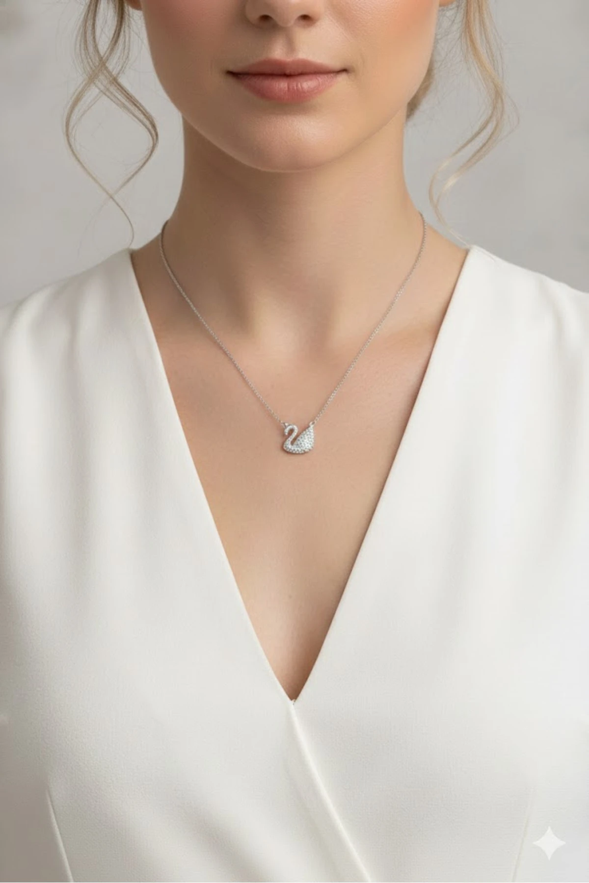 Çelik Kuğu Kolye Zincir Gümüş Renk Zirkon Taşlı 316L Kararmaz | Şık ve Dayanıklı Takı, Aksesuar