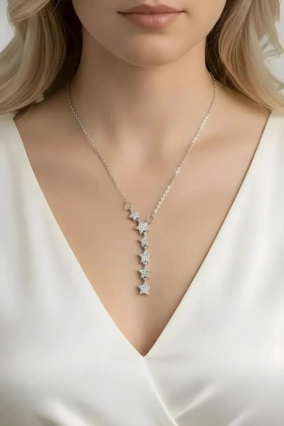 Çelik Gümüş Renk Zincir Yıldız Model Kadın Kolye 316L Kararmaz | Şık ve Dayanıklı Takı, Aksesuar