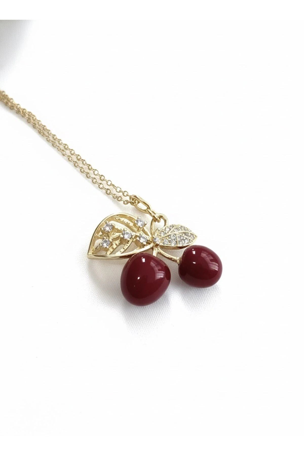 Çelik Zincir Yapraklı Kiraz Model Gold Kadın Kolye 316L Kararmaz | Şık ve Dayanıklı Takı, Aksesuar
