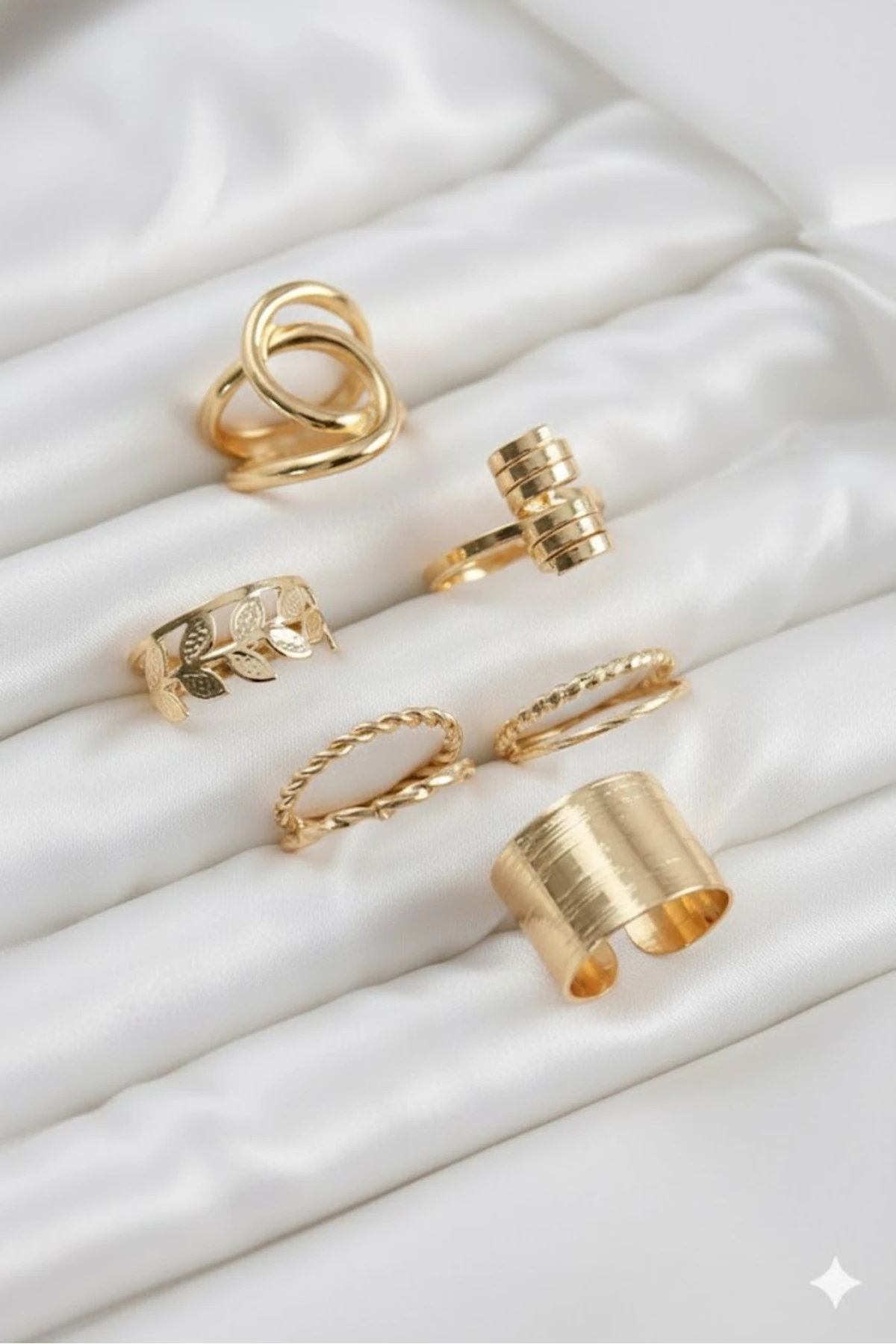 Pirinç Kadın Yüzük Kombin Set Yaprak Model Gold Renk | Şık ve Dayanıklı Takı, Aksesuar