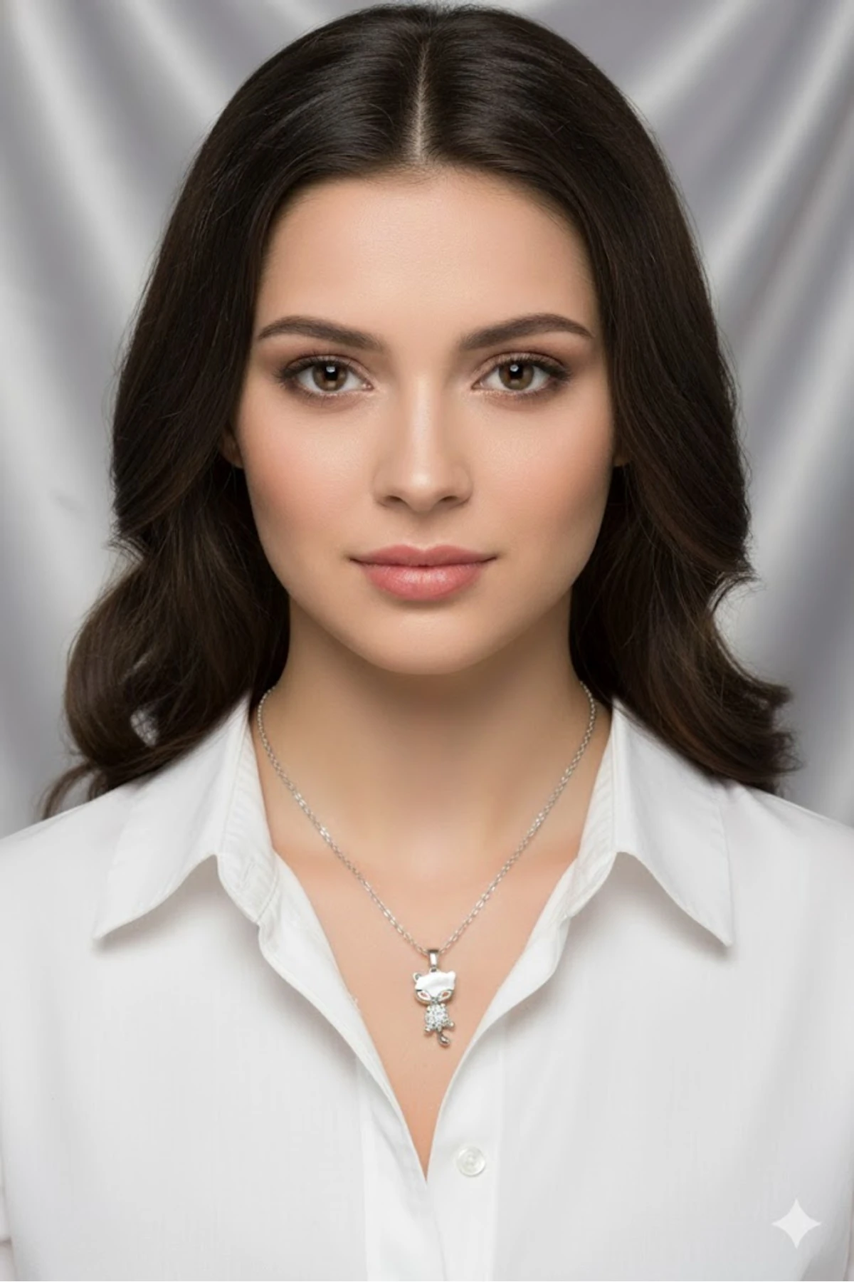 Çelik Kadın Kolye Gümüş Renk Zincir Kedi Model 316L Kararmaz | Şık ve Dayanıklı Takı, Aksesuar