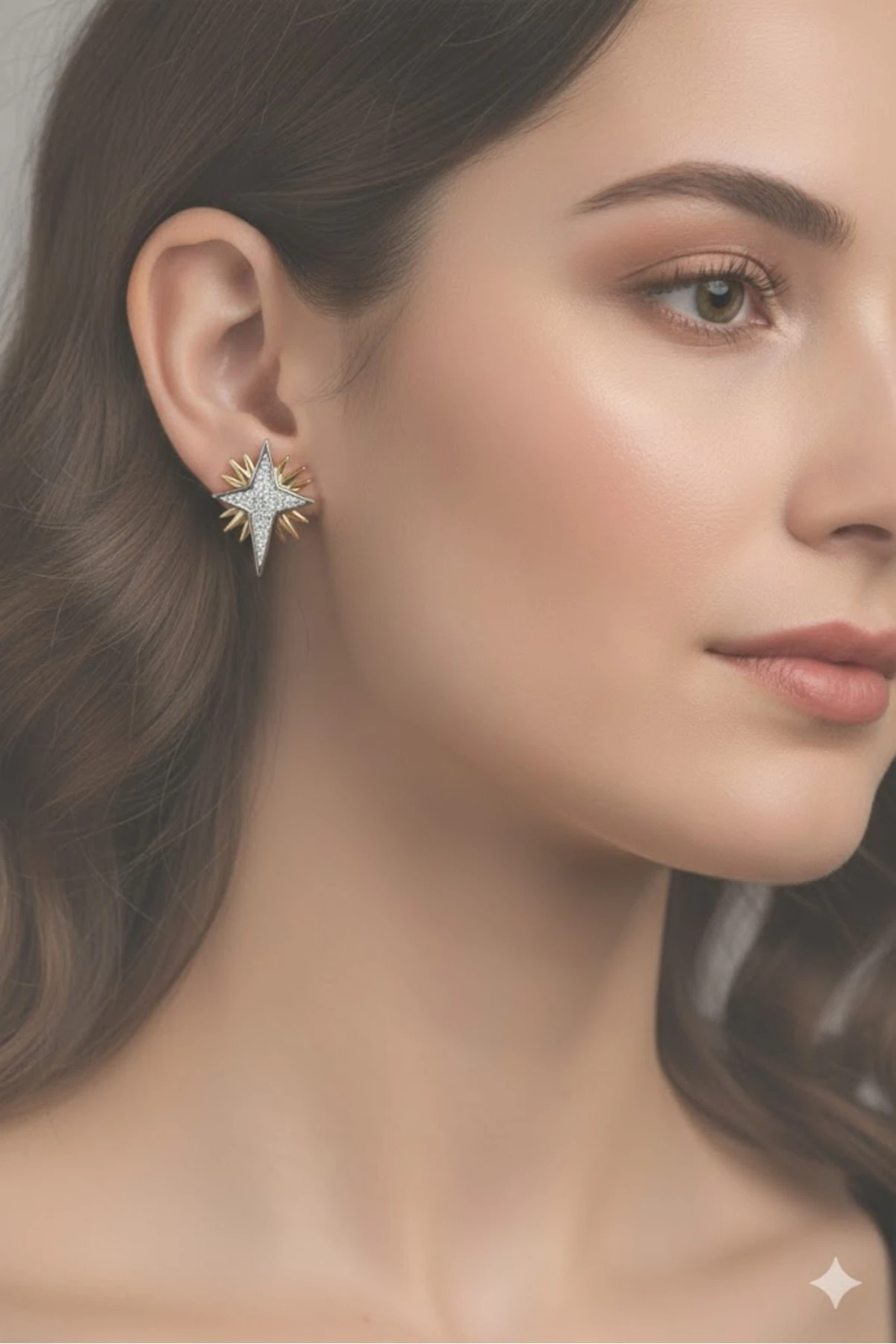 Pirinç Gold Gümüş Renk Kutup Yılıdız Model Kadın Küpe | Şık ve Dayanıklı Takı, Aksesuar