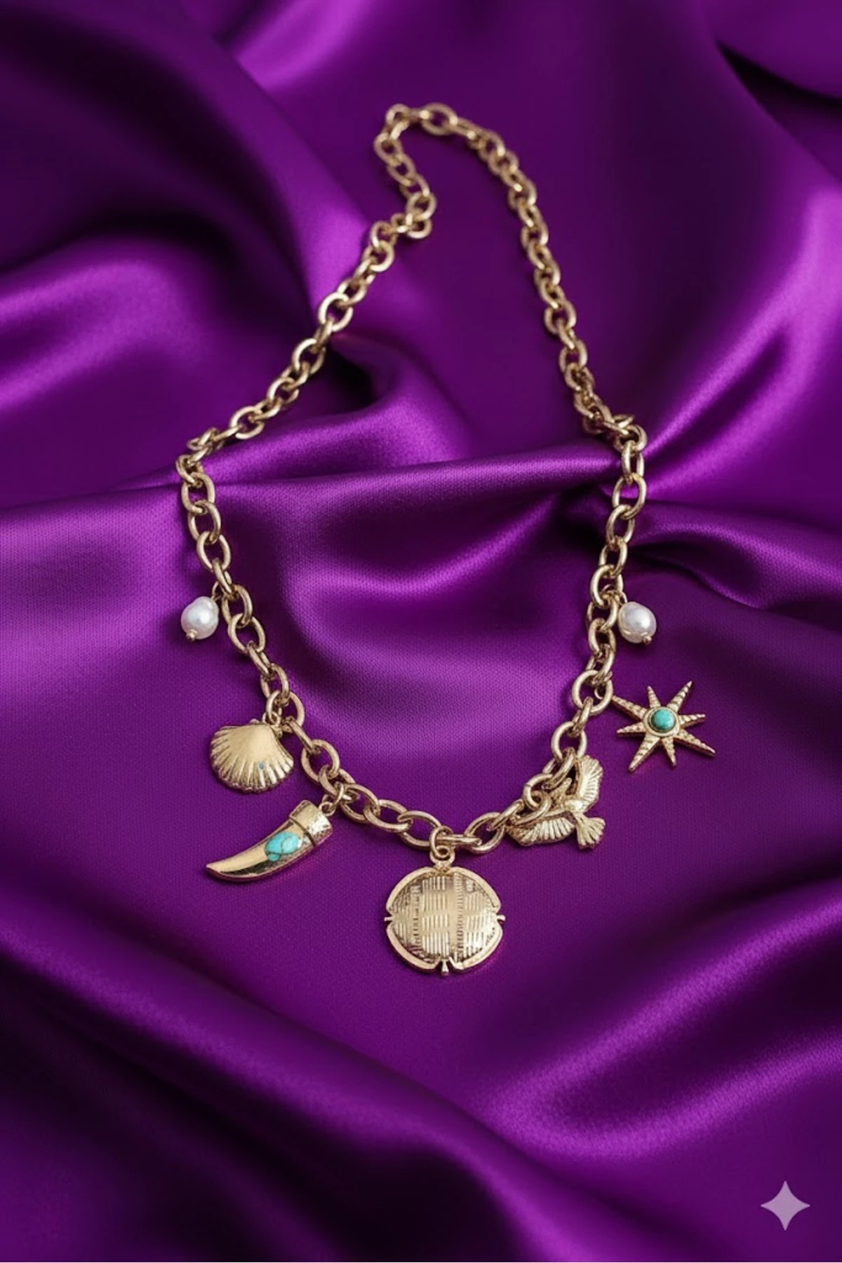 Çelik Kadın Kolye Gold Renk Zincir Sallantılı Çoklu Figür 316L Kararmaz | Şık ve Dayanıklı Takı