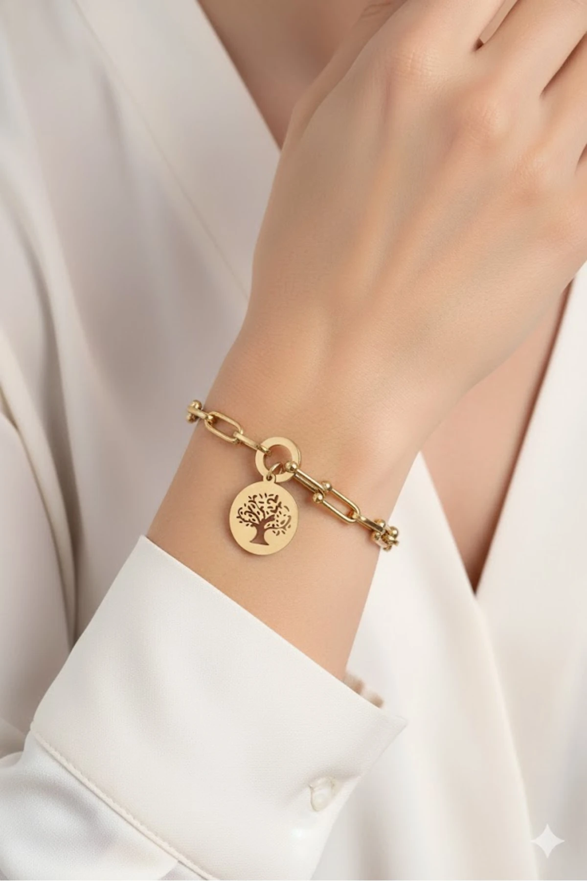 Çelik Kadın Bileklik Tifany Ağaç Model Gold Renk 316L Kararmaz | Şık ve Dayanıklı Takı, Aksesuar