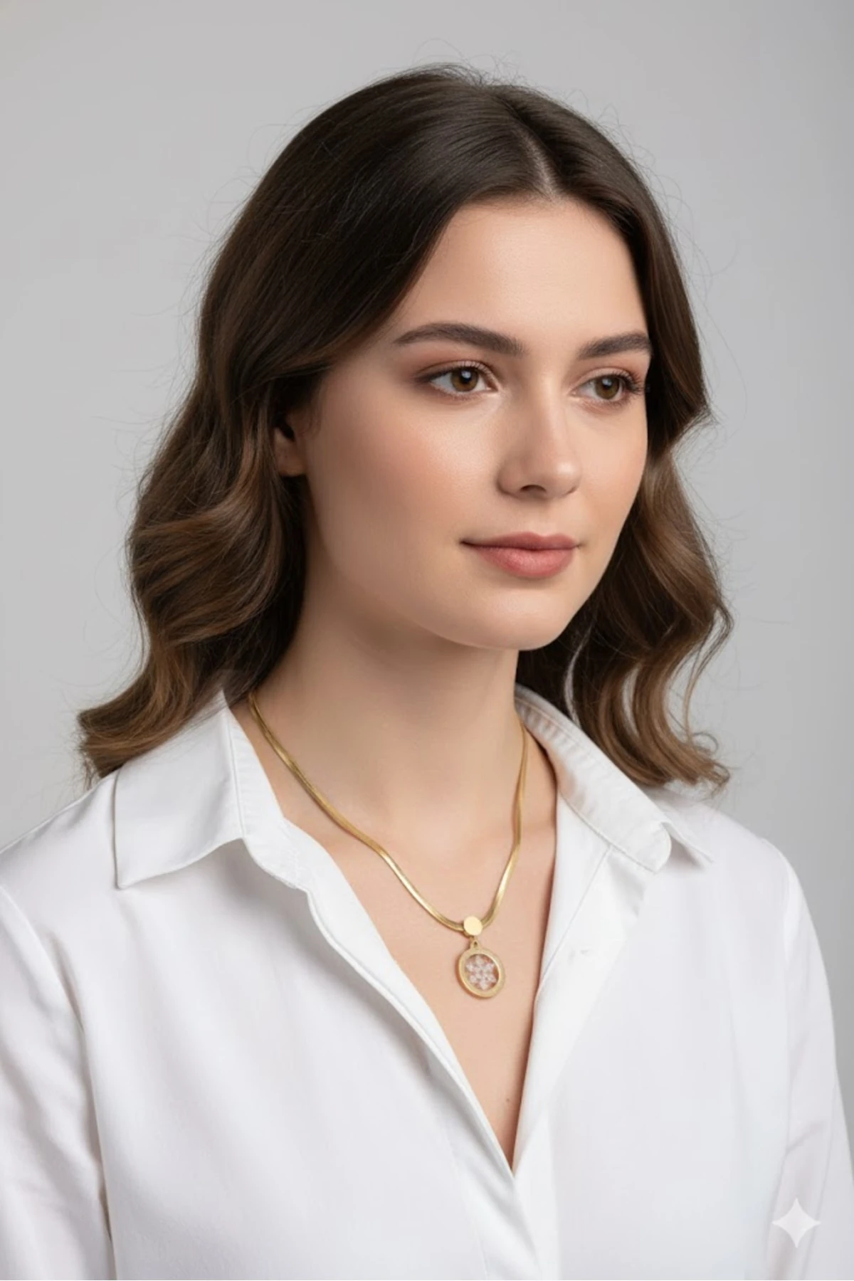 Çelik Kadın Kolye Gold Renk İtalyan Zincir Gümüş Kar Tanesi 316L Kararmaz | Şık ve Dayanıklı Takı