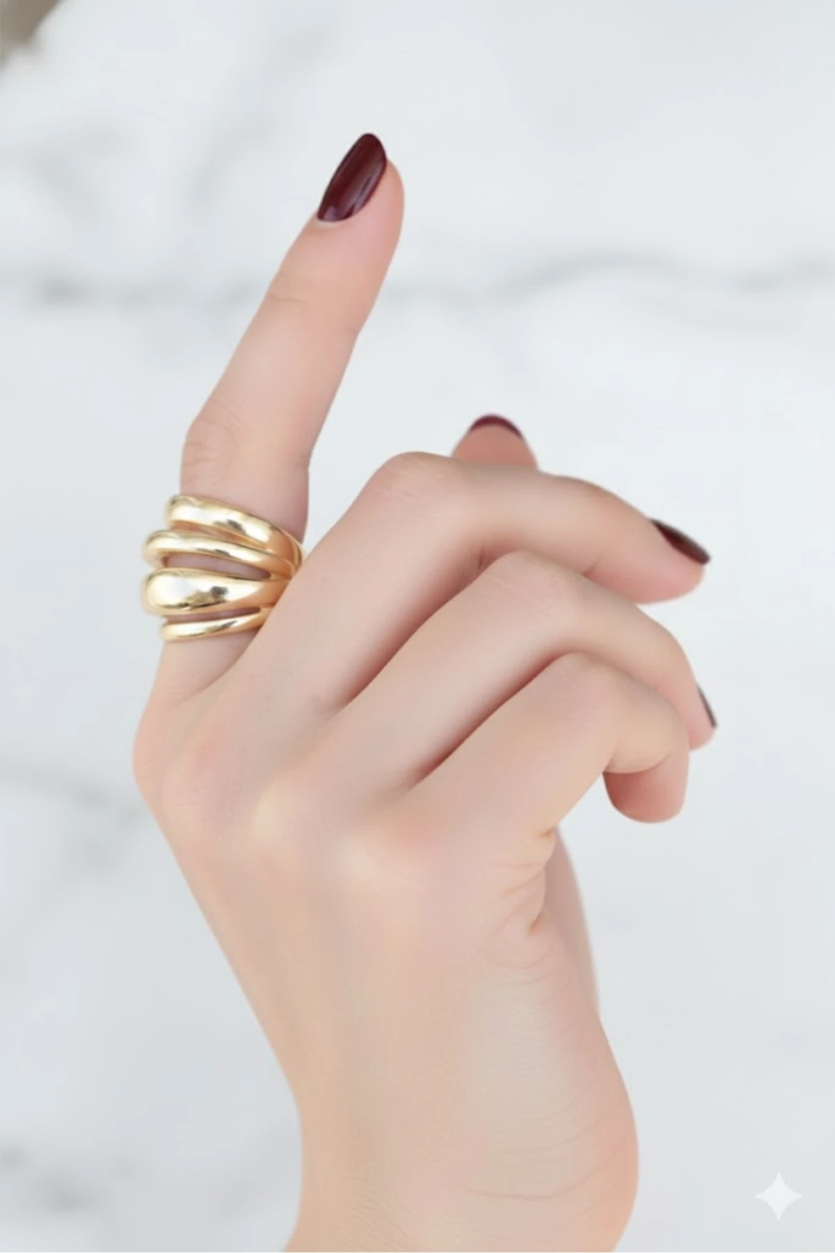 Pirinç Bombe Yüzük Gold Renk Ayarlanabilir Tırtıklı Kararmaz | Şık ve Dayanıklı Takı, Aksesuar