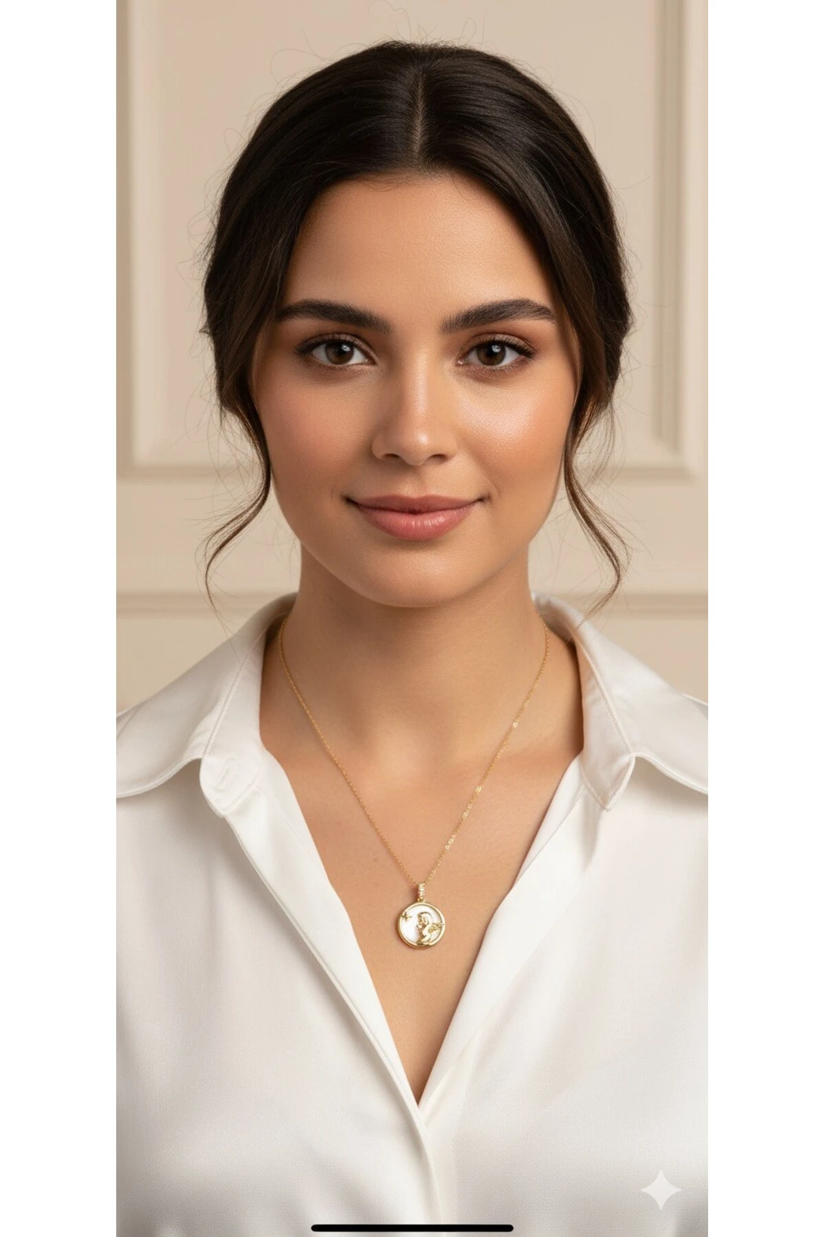 Çelik Zincir Altın Renk Mineli Melek Kolye 316L Kararmaz | Şık ve Dayanıklı Takı, Aksesuar