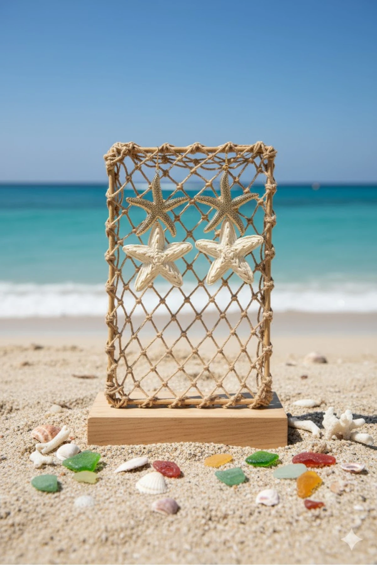 Pirinç Sallantılı Krem Deniz Yıldızı Model Gold Renk Hasır Küpe | Şık ve Dayanıklı Takı, Aksesuar