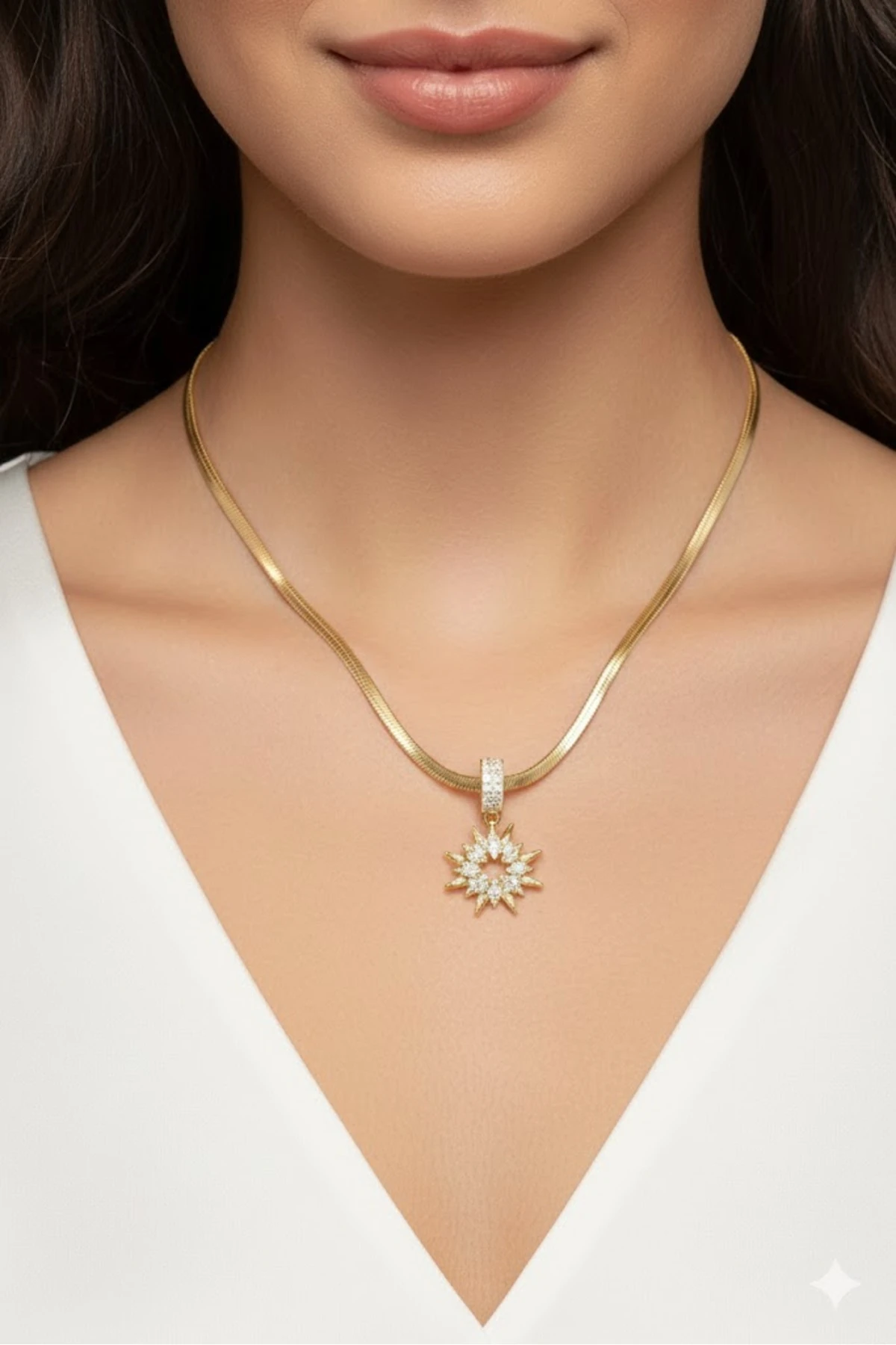 Çelik Kadın Kolye Zirkon Taşlı Yıldız Model Gold Renk 316L Kararmaz | Şık ve Dayanıklı Takı