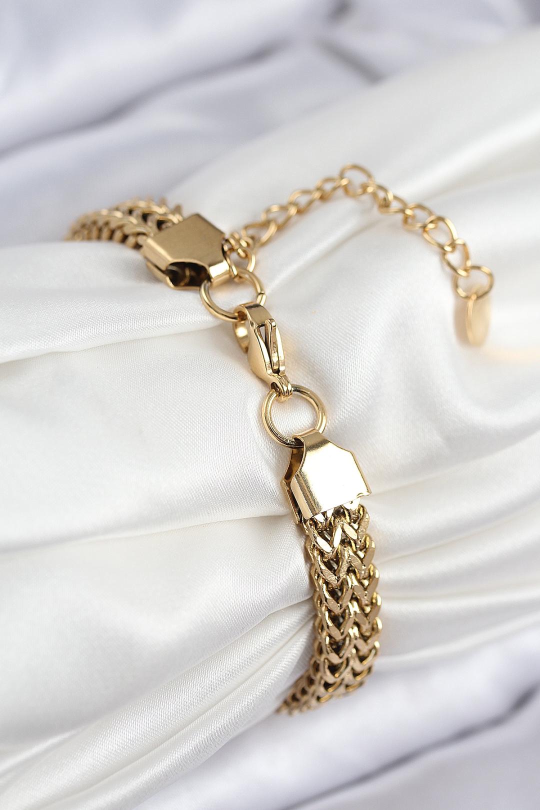 Çelik Örme Zincir Model Gold Renk Kadın Bileklik 316L Kararmaz | Şık ve Dayanıklı Takı, Aksesuar