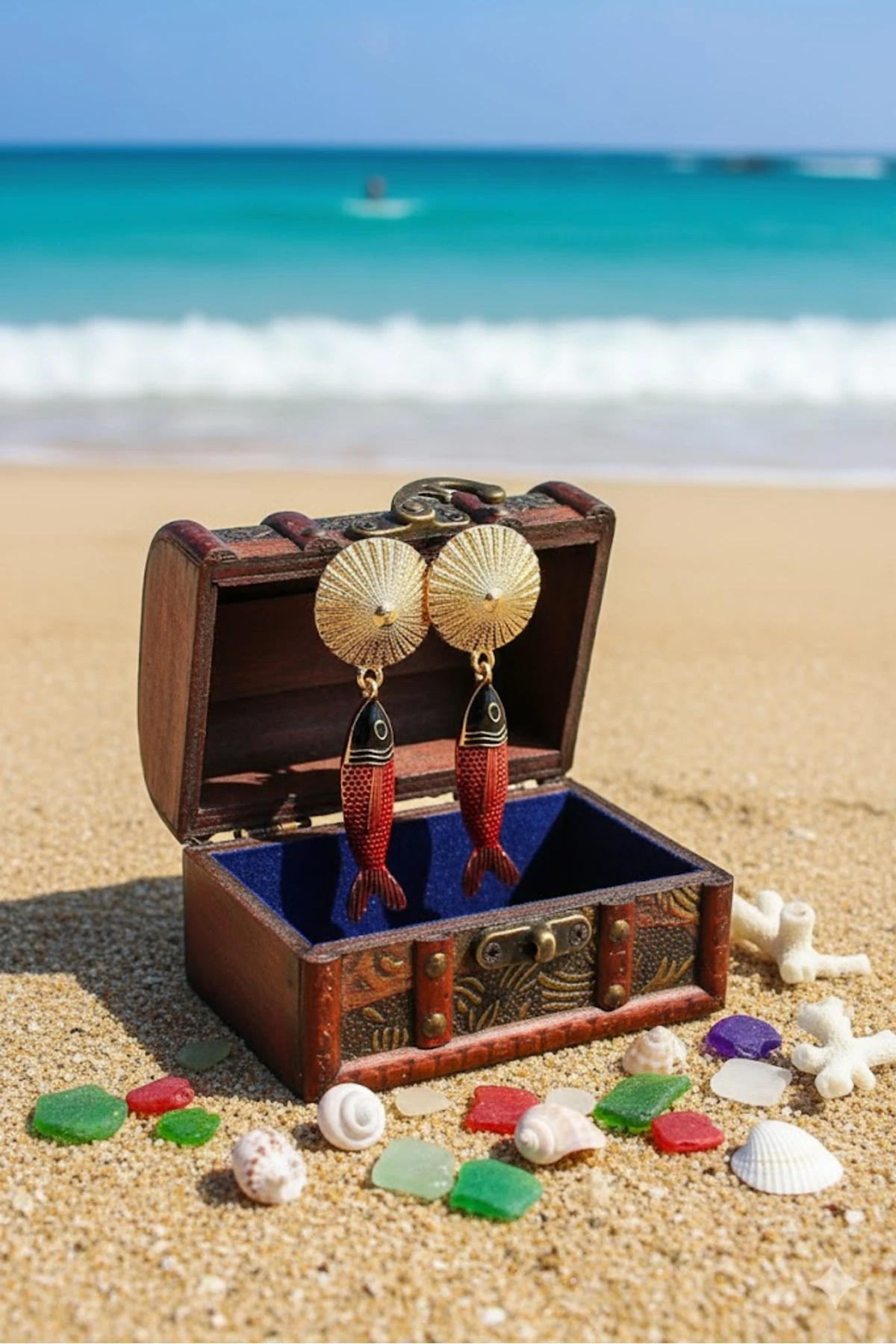 Pirinç Kadın Küpe Sallantılı Zirkon Taşlı Kırmızı Siyah Balık Model Gold | Şık ve Dayanıklı Takı