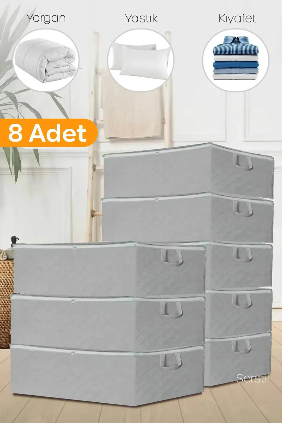 8 Adet - Antrasit Büyük Boy Baza Altı Ve Çekyat Tipi Hurç 64 X 45 X 22