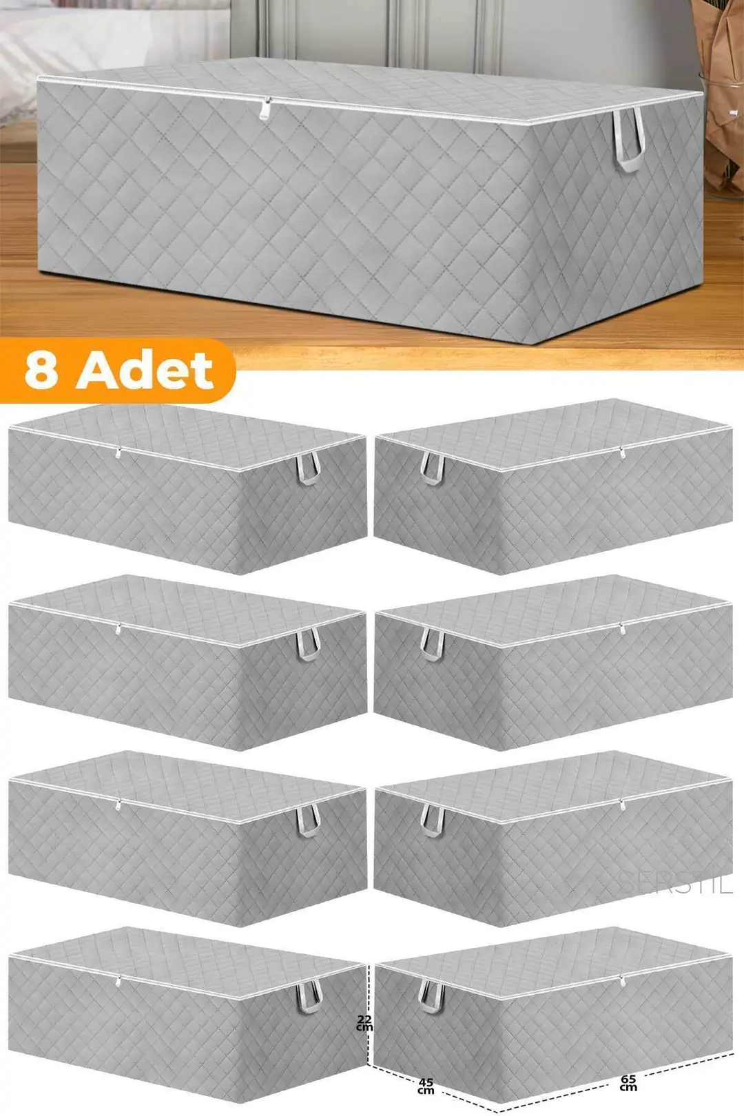 8 Adet - Antrasit Büyük Boy Baza Altı Ve Çekyat Tipi Hurç 64 X 45 X 22