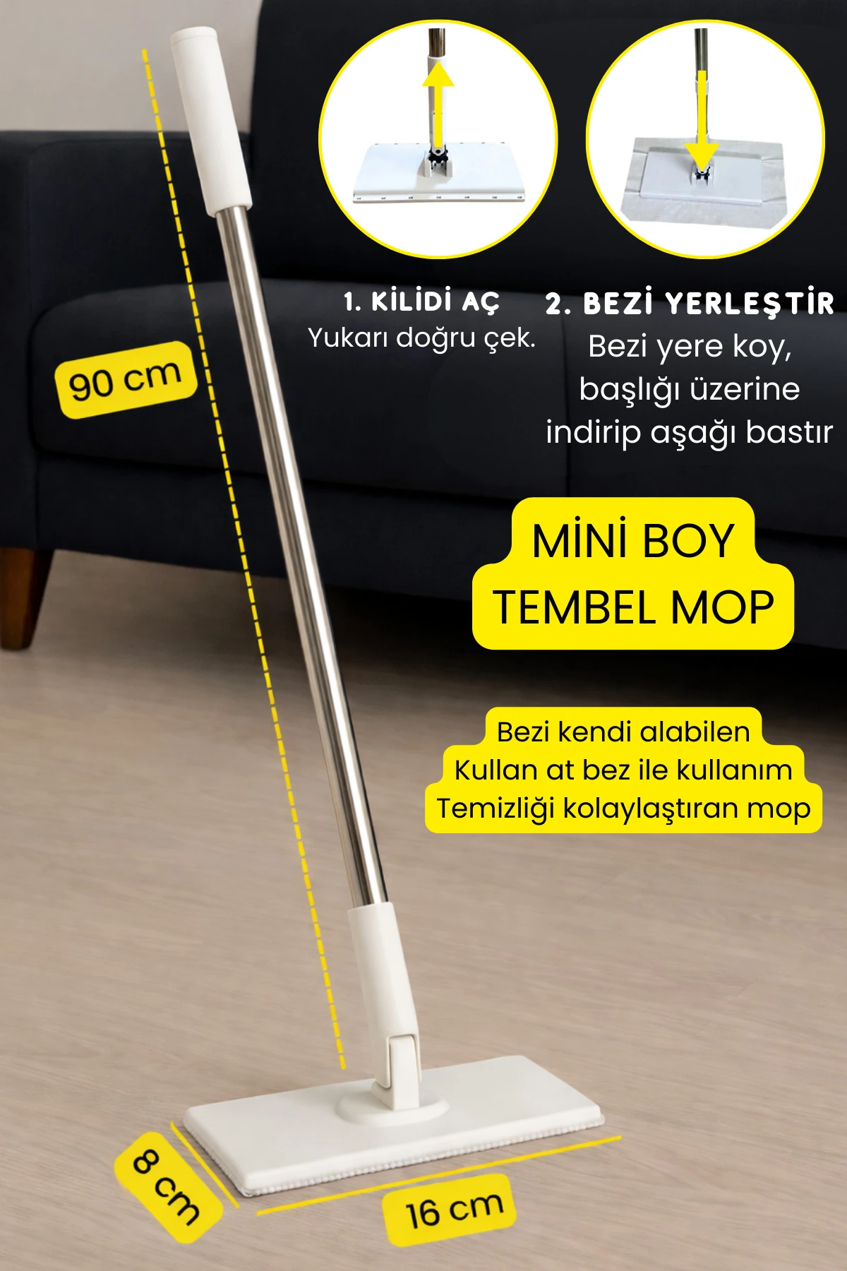 Bezleri Kendi Alabilen Akıllı Mini Mop – El Değmeden Bezi Atan ve Cam