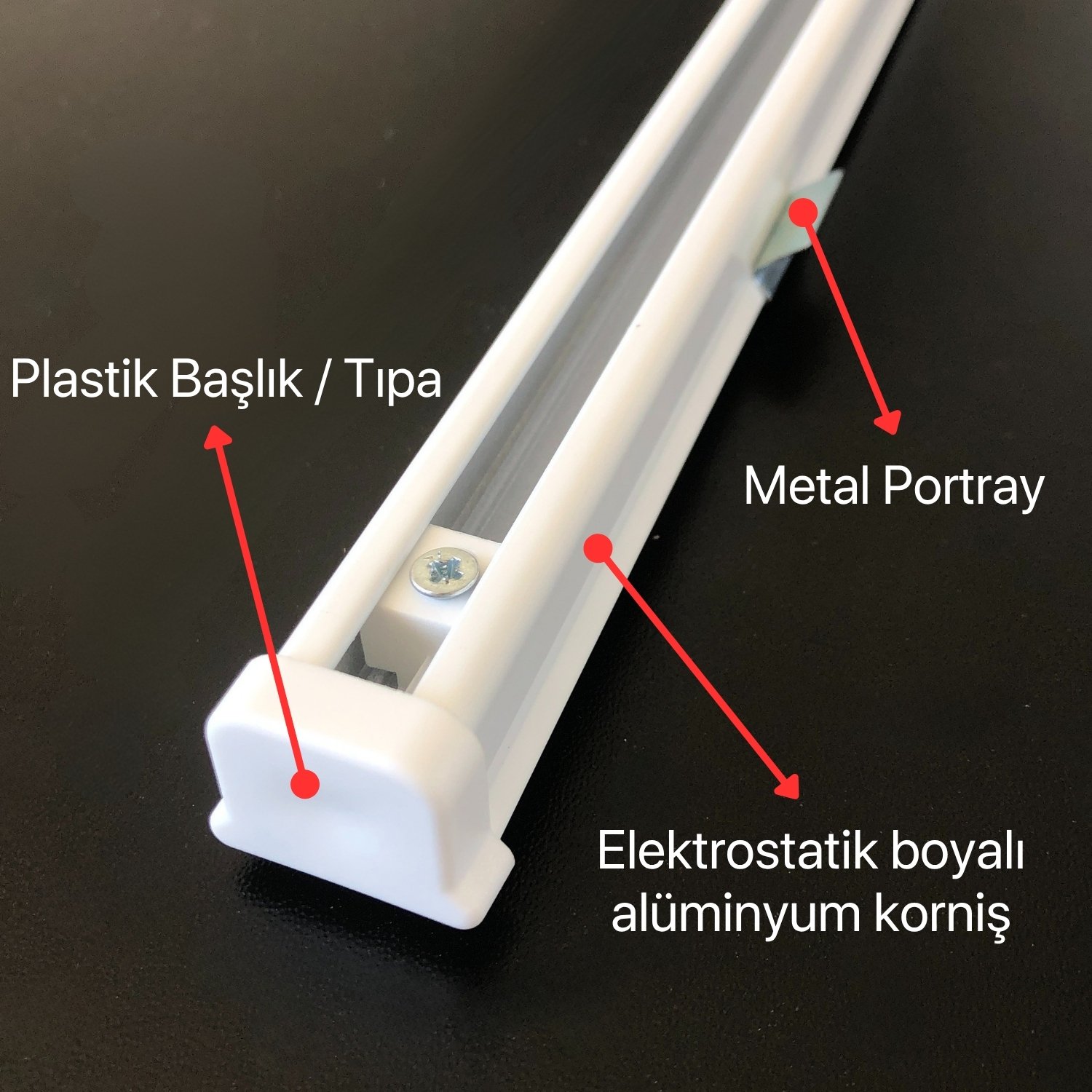 Tek Kanallı Alüminyum Ray (Tekli Korniş) + Metal Portray