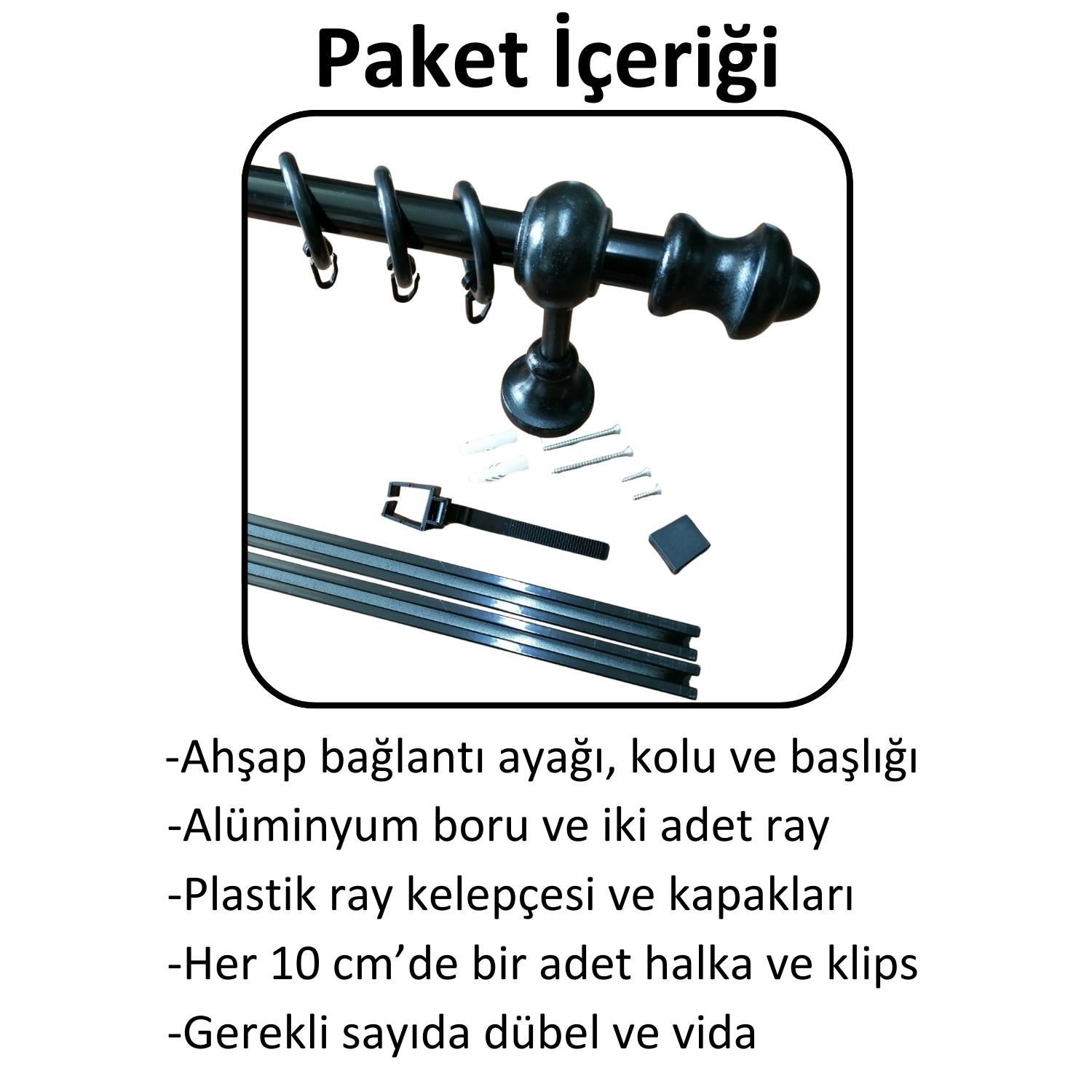 Çift Raylı Ahşap Klasik Rustik Perde Askısı (Alüminyum Boru) Halka ve Klips