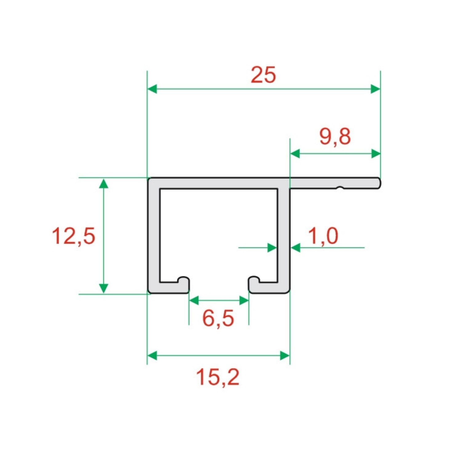Tek Kanallı Yan Çıtalı Alüminyum Perde Rayı (25mm) Tekli Korniş