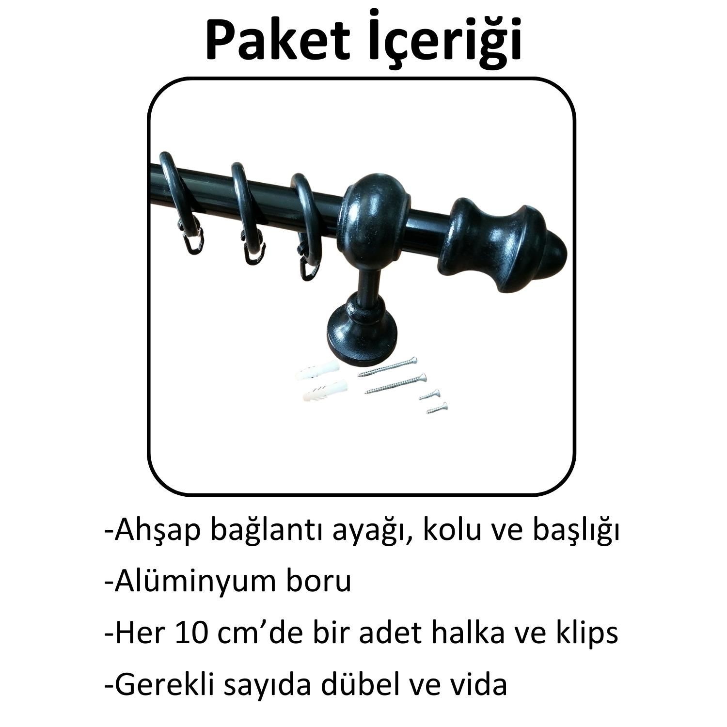 Raysız Ahşap Klasik Rustik Perde Askısı (Alüminyum Boru) Halka ve Klips