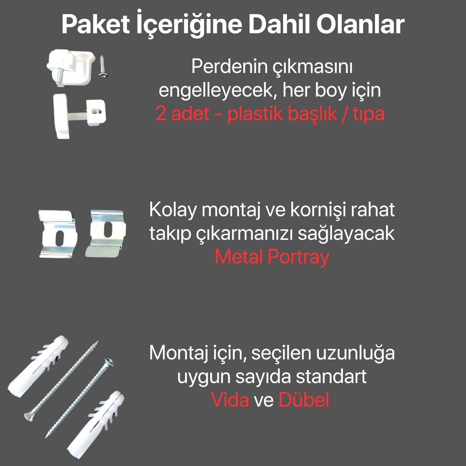 Tek Kanallı Alüminyum Ray (19mm) Tekli Korniş + Metal Portray