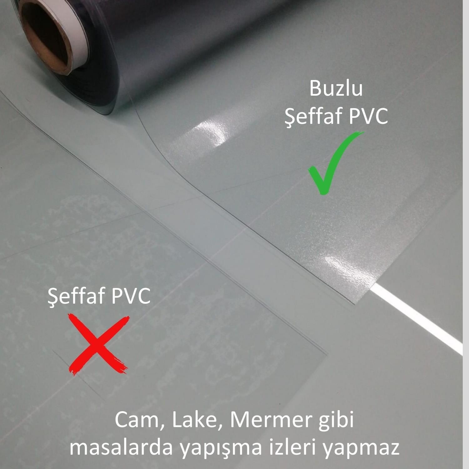 1,2 mm Renksiz Buzlu Şeffaf PVC Kalın Koruyucu Masa Örtüsü (Cam / Lake / Mermerde Yapışma İzi Yapmaz)